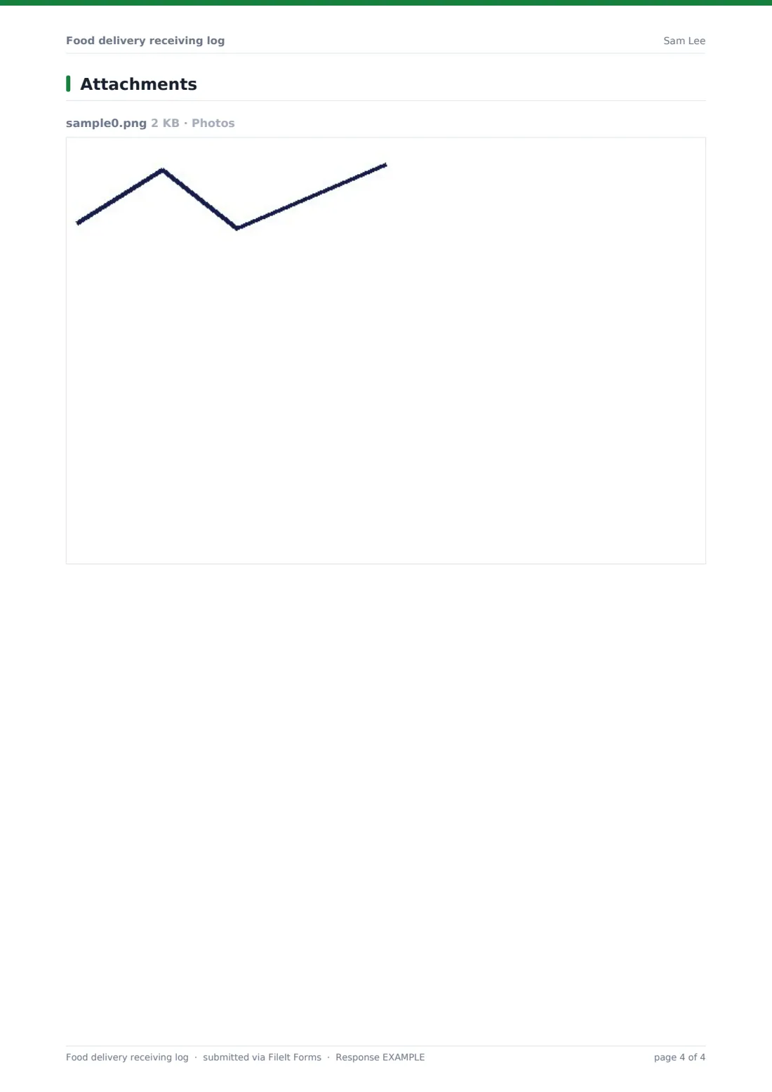 Food delivery receiving log — example response PDF, page 4 of 4