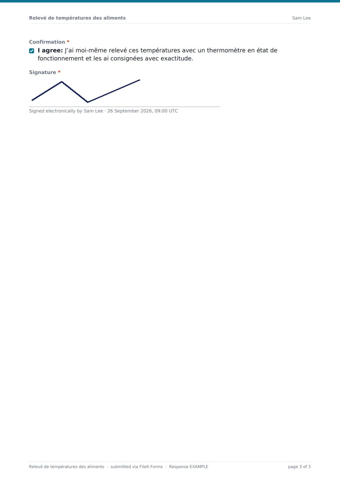 Relevé de températures des aliments — exemple de réponse au format PDF, page 3 sur 3