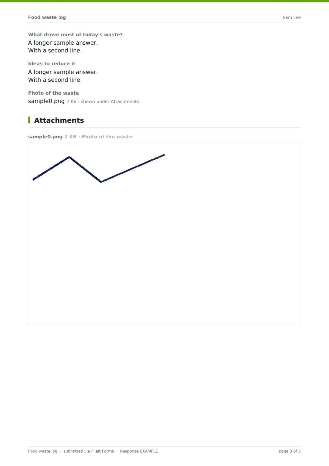 Food waste log — example response PDF, page 3 of 3