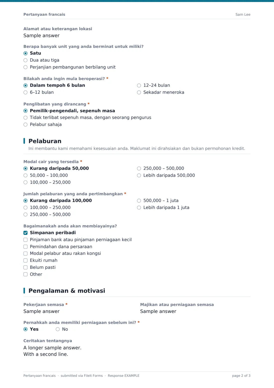 Pertanyaan francais — PDF respons contoh, halaman 2 daripada 3