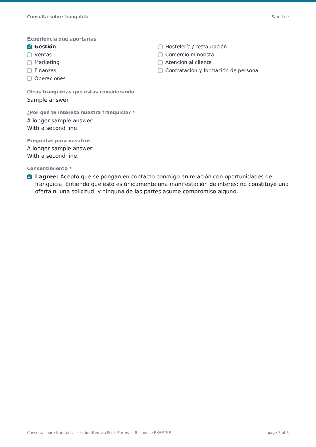 Consulta sobre franquicia — PDF de respuesta de ejemplo, página 3 de 3