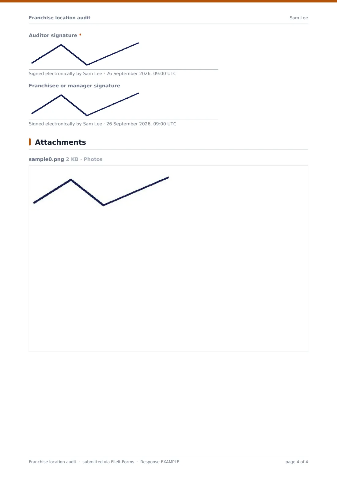 Franchise location audit — example response PDF, page 4 of 4
