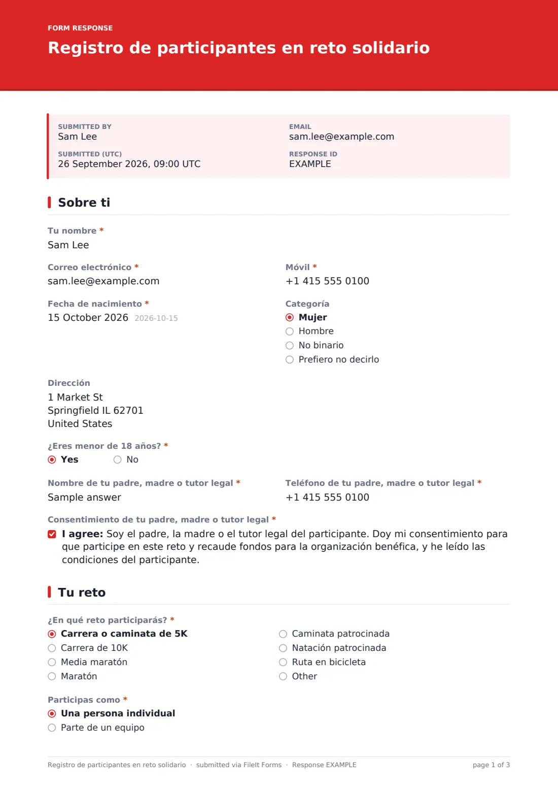 Registro de participantes en reto solidario — PDF de respuesta de ejemplo, página 1 de 3