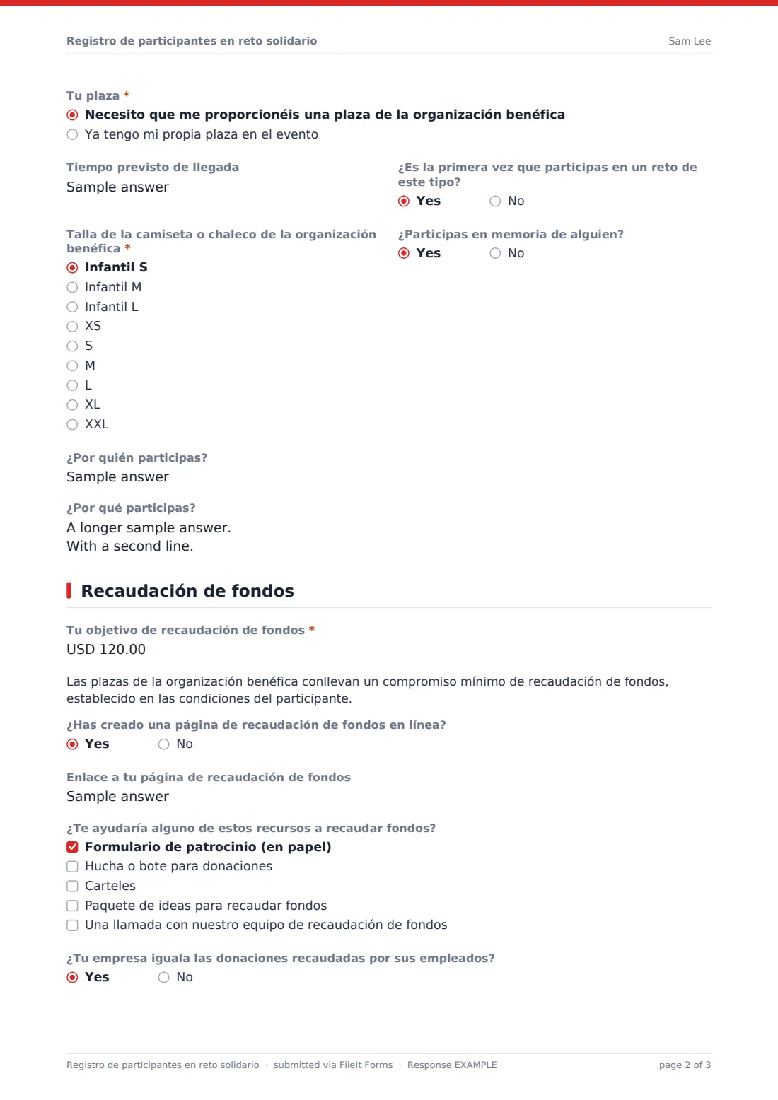 Registro de participantes en reto solidario — PDF de respuesta de ejemplo, página 2 de 3