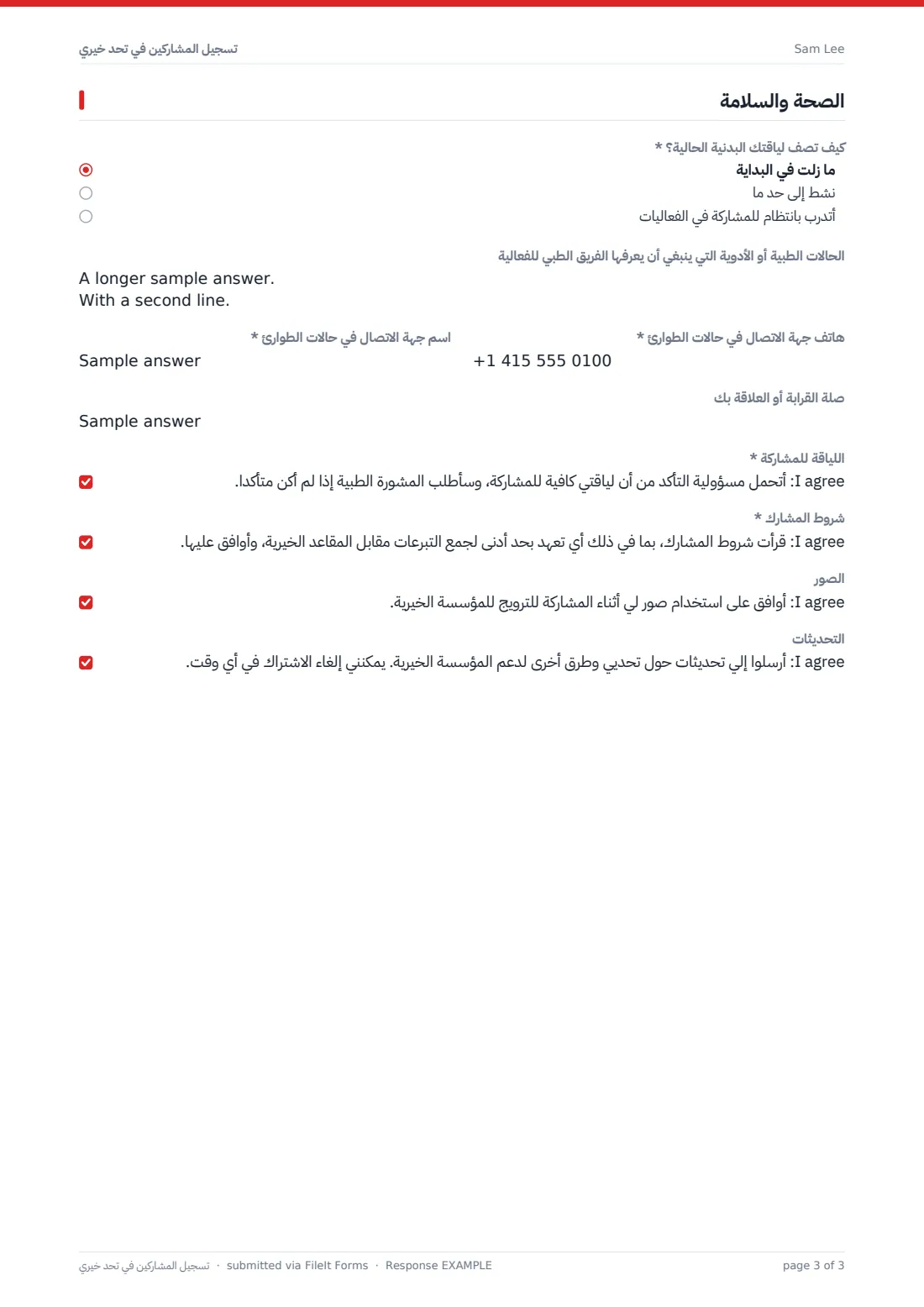 تسجيل المشاركين في تحدٍّ خيري — ملف PDF لرد نموذجي، الصفحة 3 من 3