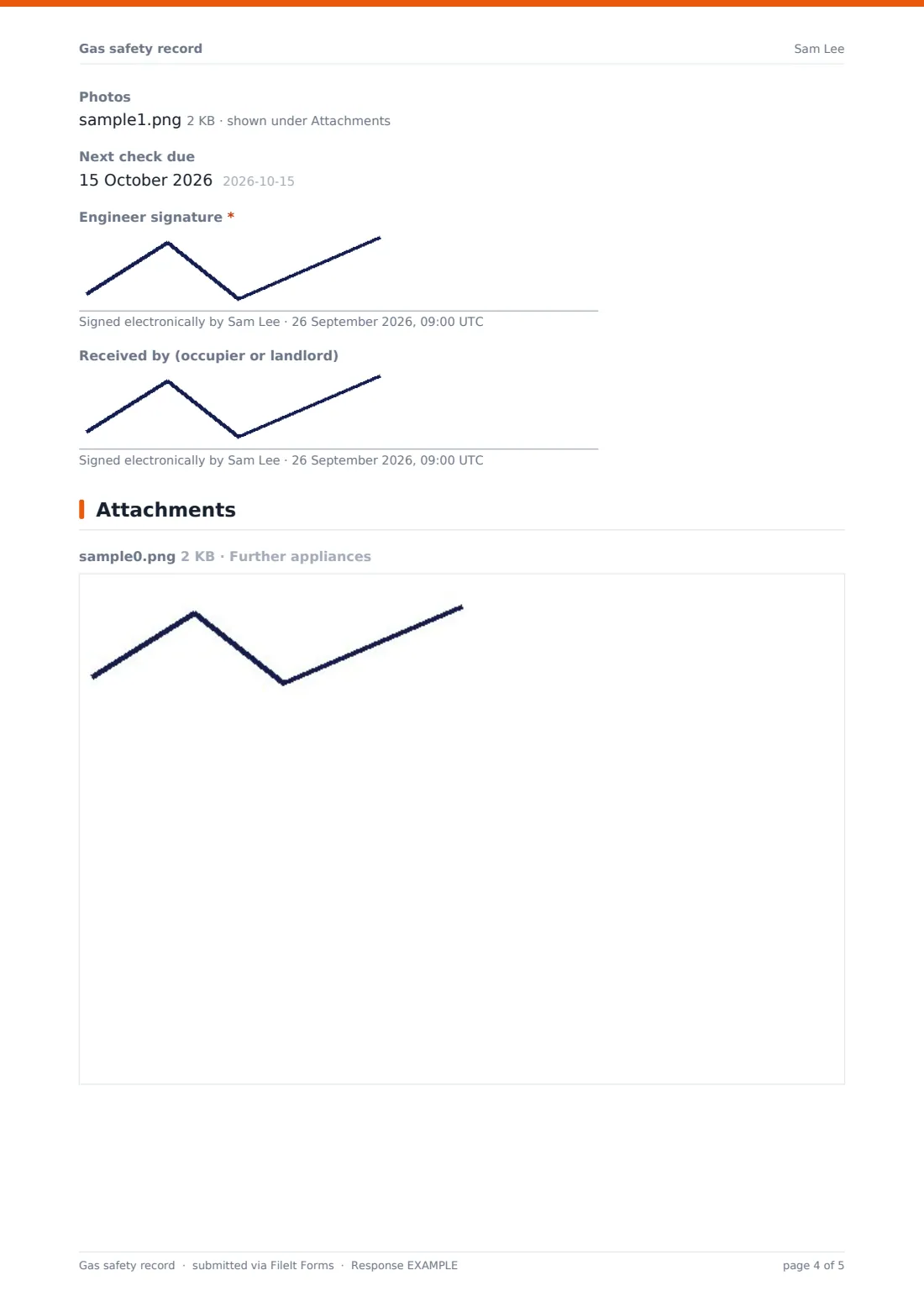 Gas safety record — example response PDF, page 4 of 5