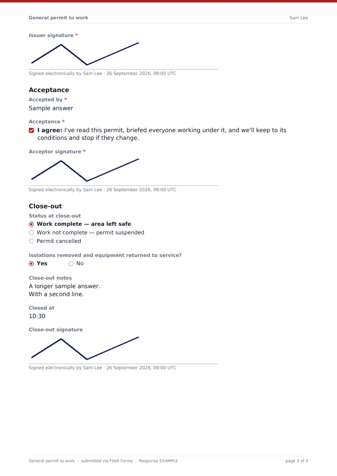 General permit to work — example response PDF, page 3 of 3
