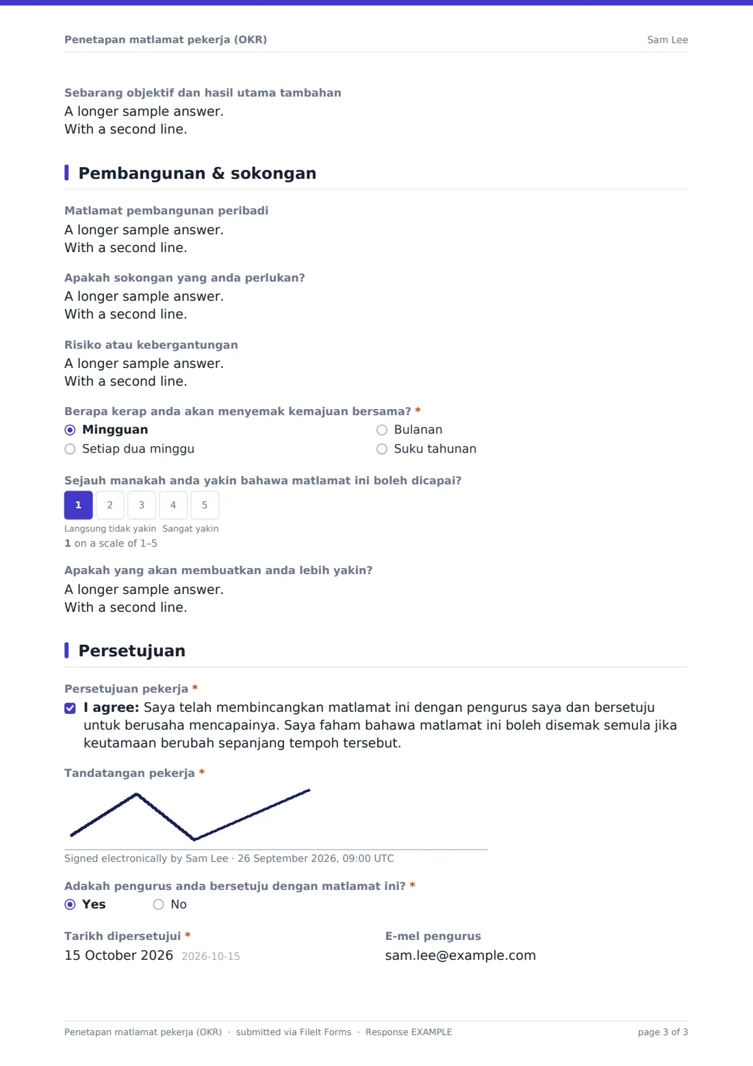 Penetapan matlamat pekerja (OKR) — PDF respons contoh, halaman 3 daripada 3