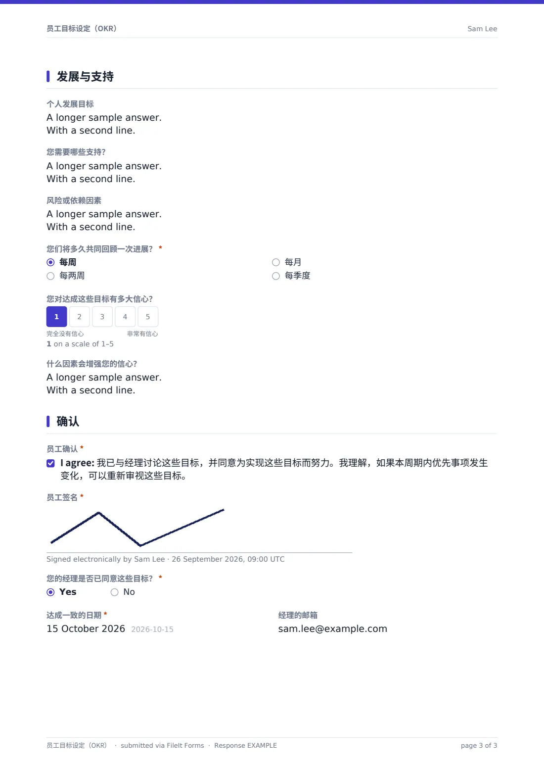 员工目标设定（OKR） — 示例回复 PDF，第 3 页，共 3 页