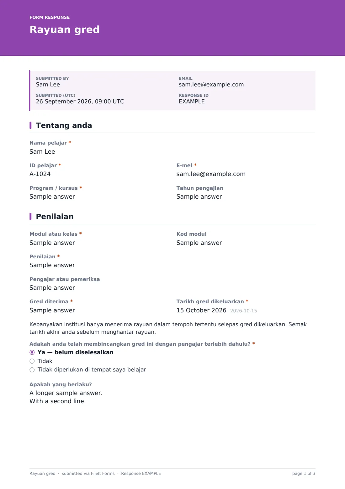 Rayuan gred — PDF respons contoh, halaman 1 daripada 3