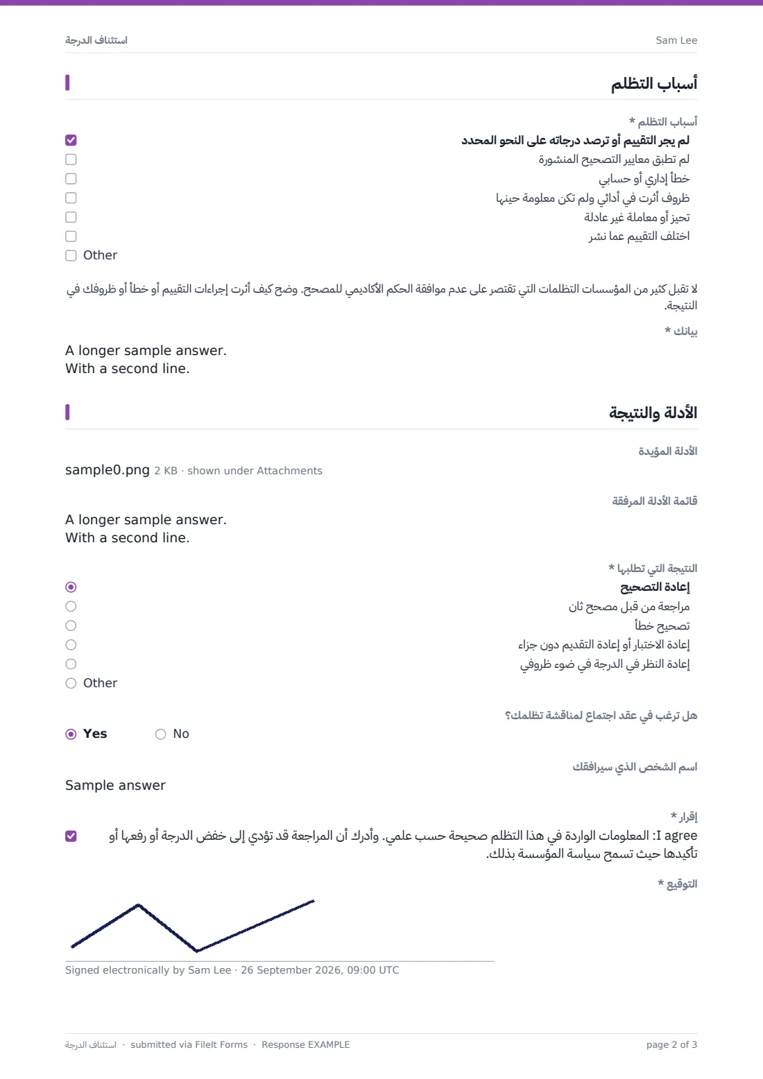استئناف الدرجة — ملف PDF لرد نموذجي، الصفحة 2 من 3