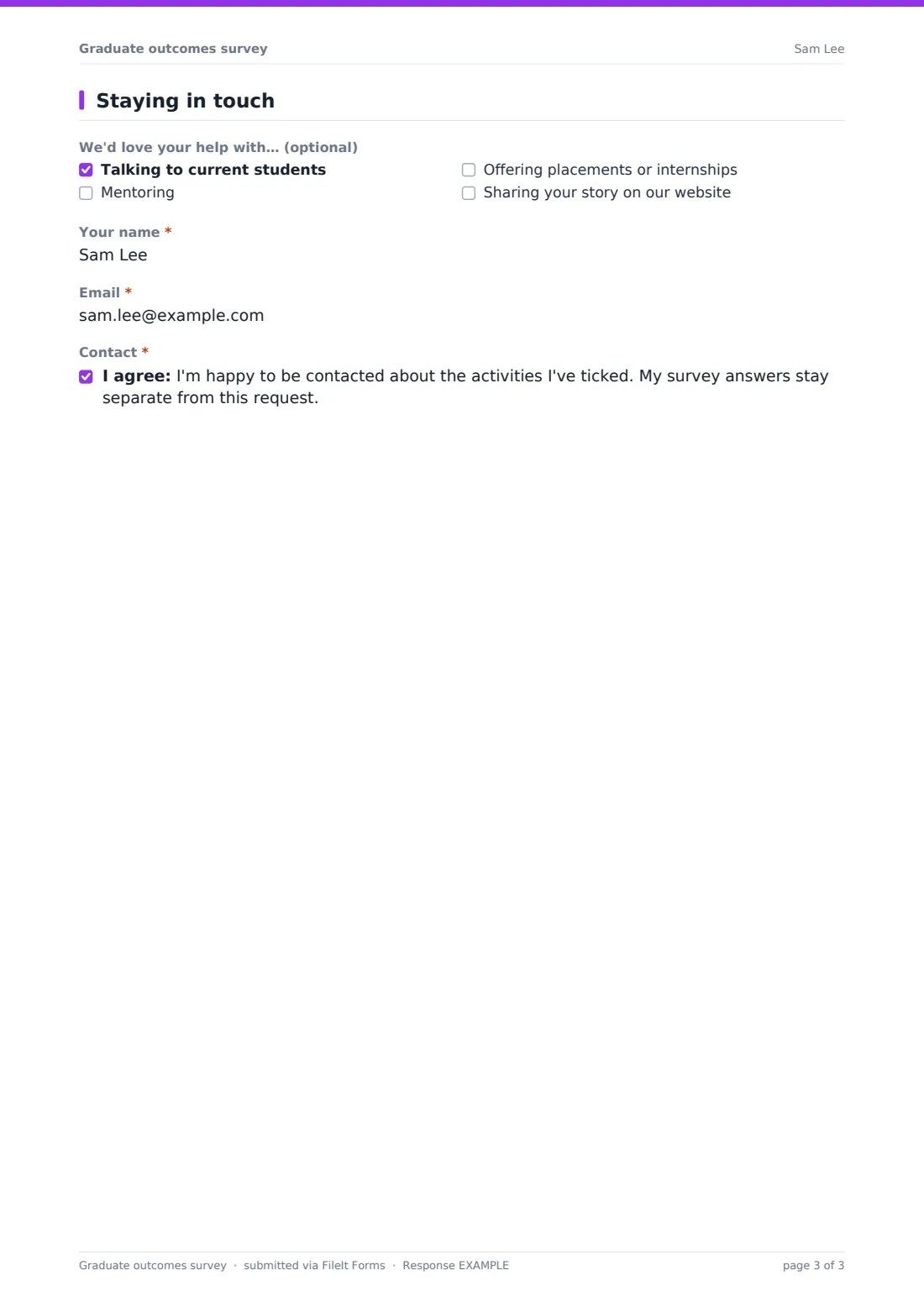 Graduate outcomes survey — example response PDF, page 3 of 3