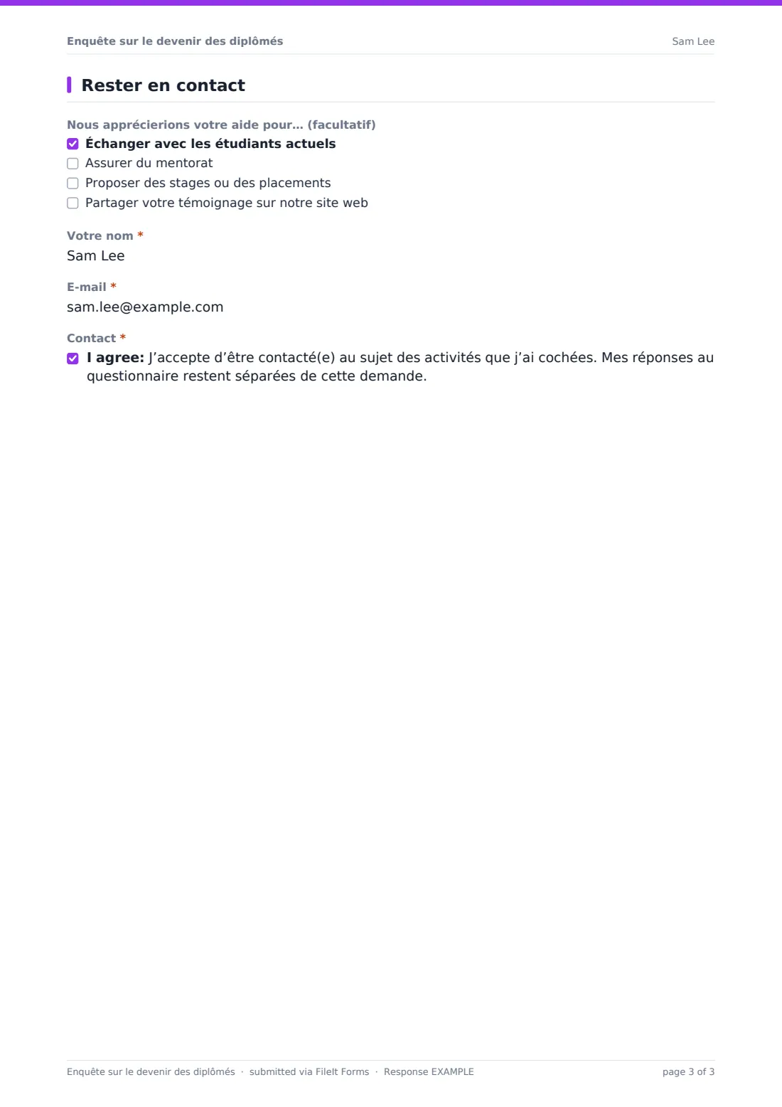 Enquête sur le devenir des diplômés — exemple de réponse au format PDF, page 3 sur 3
