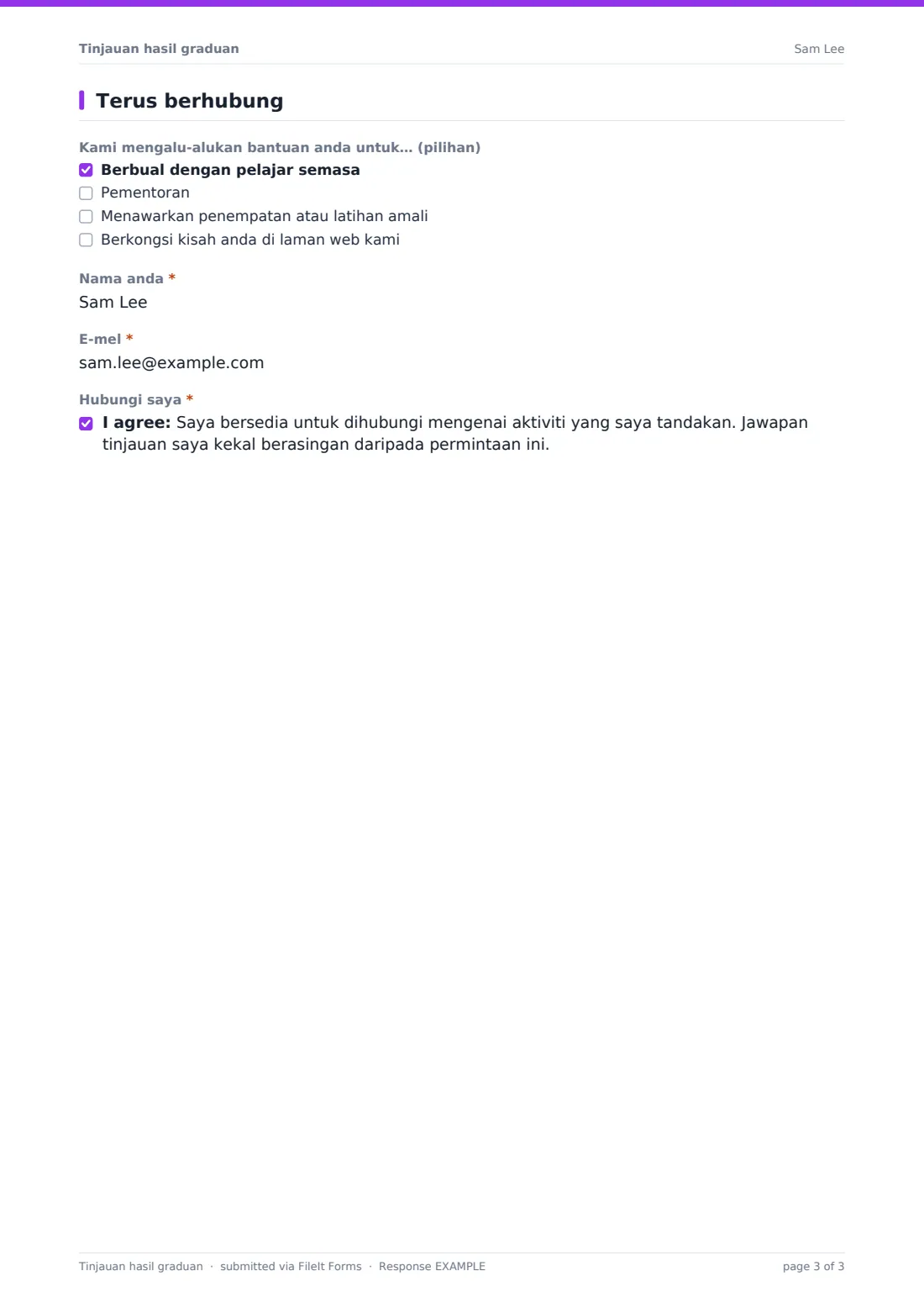 Tinjauan hasil graduan — PDF respons contoh, halaman 3 daripada 3