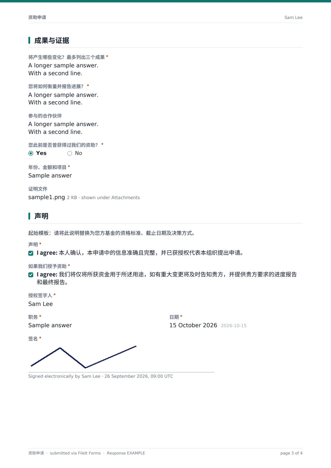 资助申请 — 示例回复 PDF，第 3 页，共 4 页