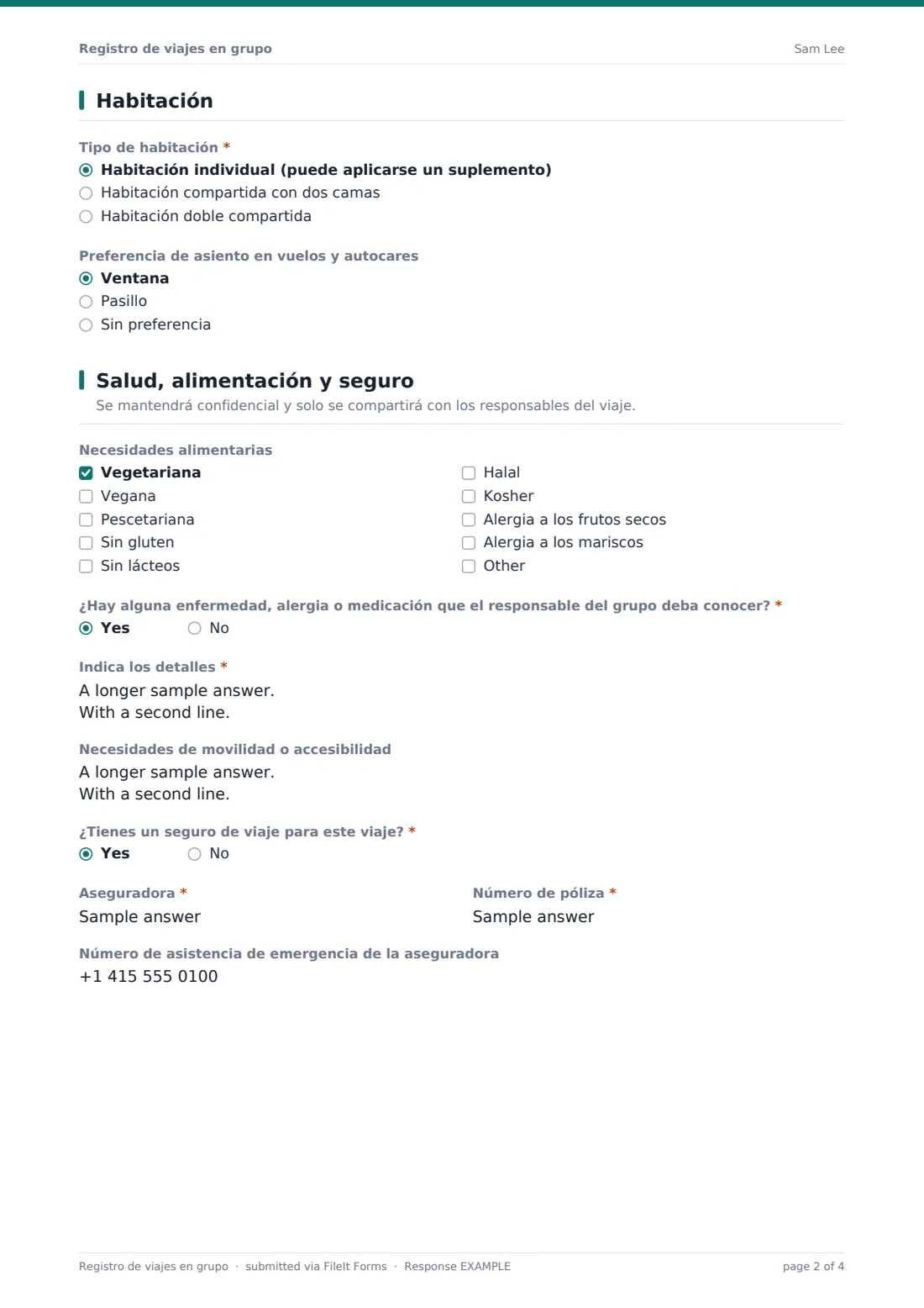 Registro de viajes en grupo — PDF de respuesta de ejemplo, página 2 de 4