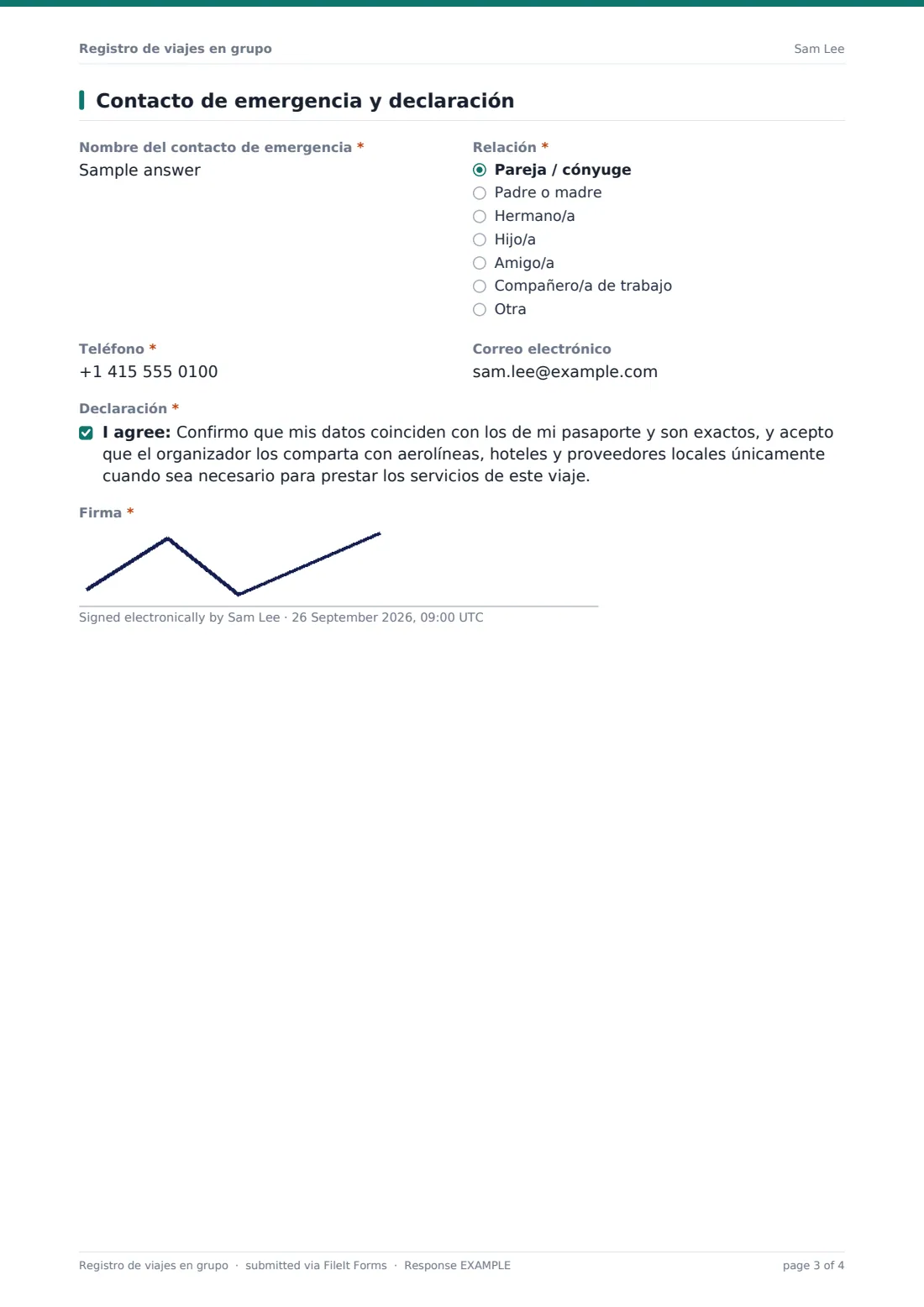 Registro de viajes en grupo — PDF de respuesta de ejemplo, página 3 de 4