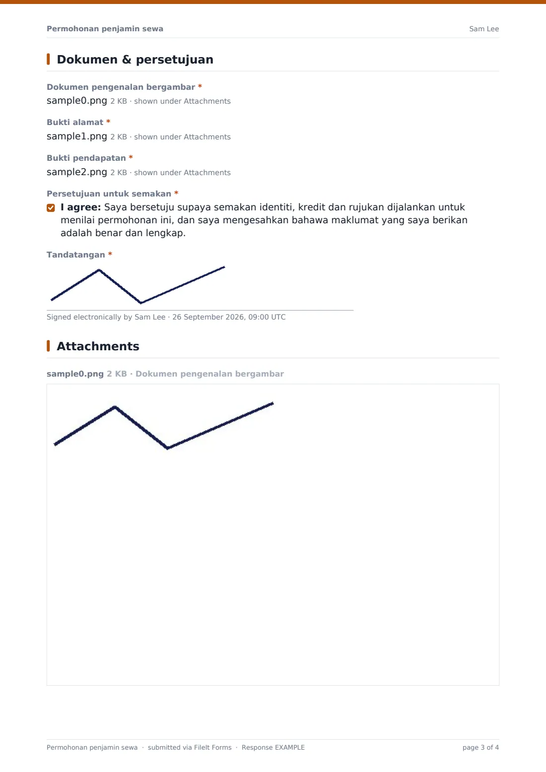 Permohonan penjamin sewa — PDF respons contoh, halaman 3 daripada 4