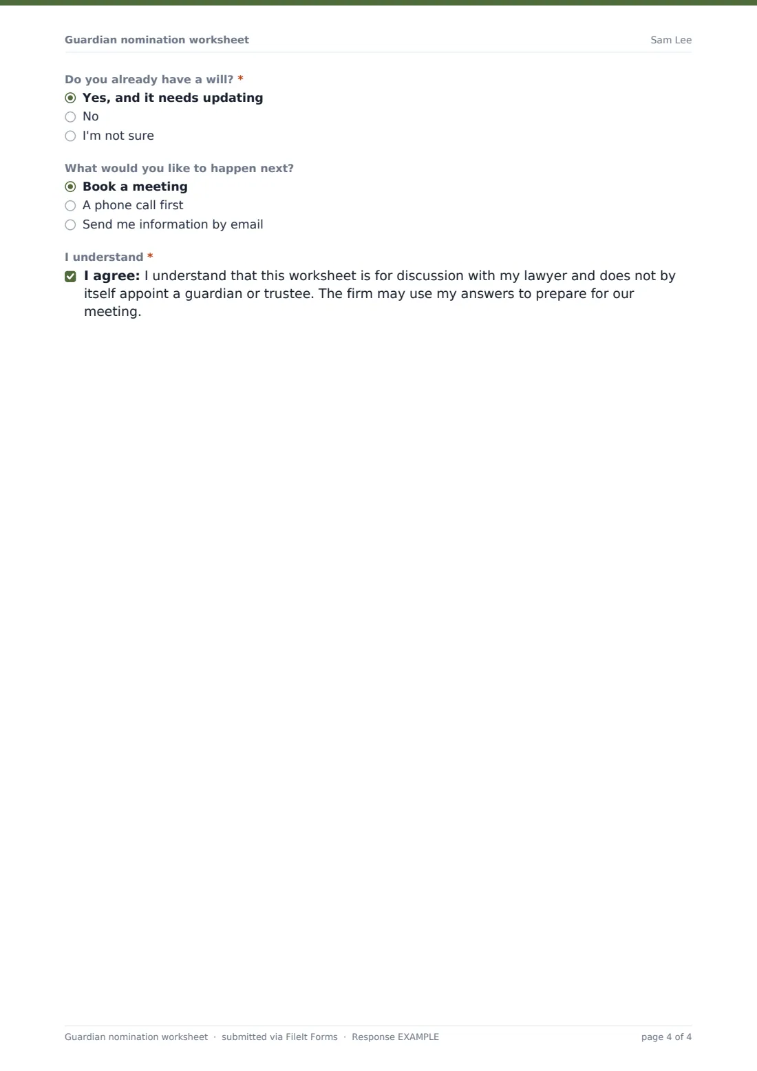 Guardian nomination worksheet — example response PDF, page 4 of 4