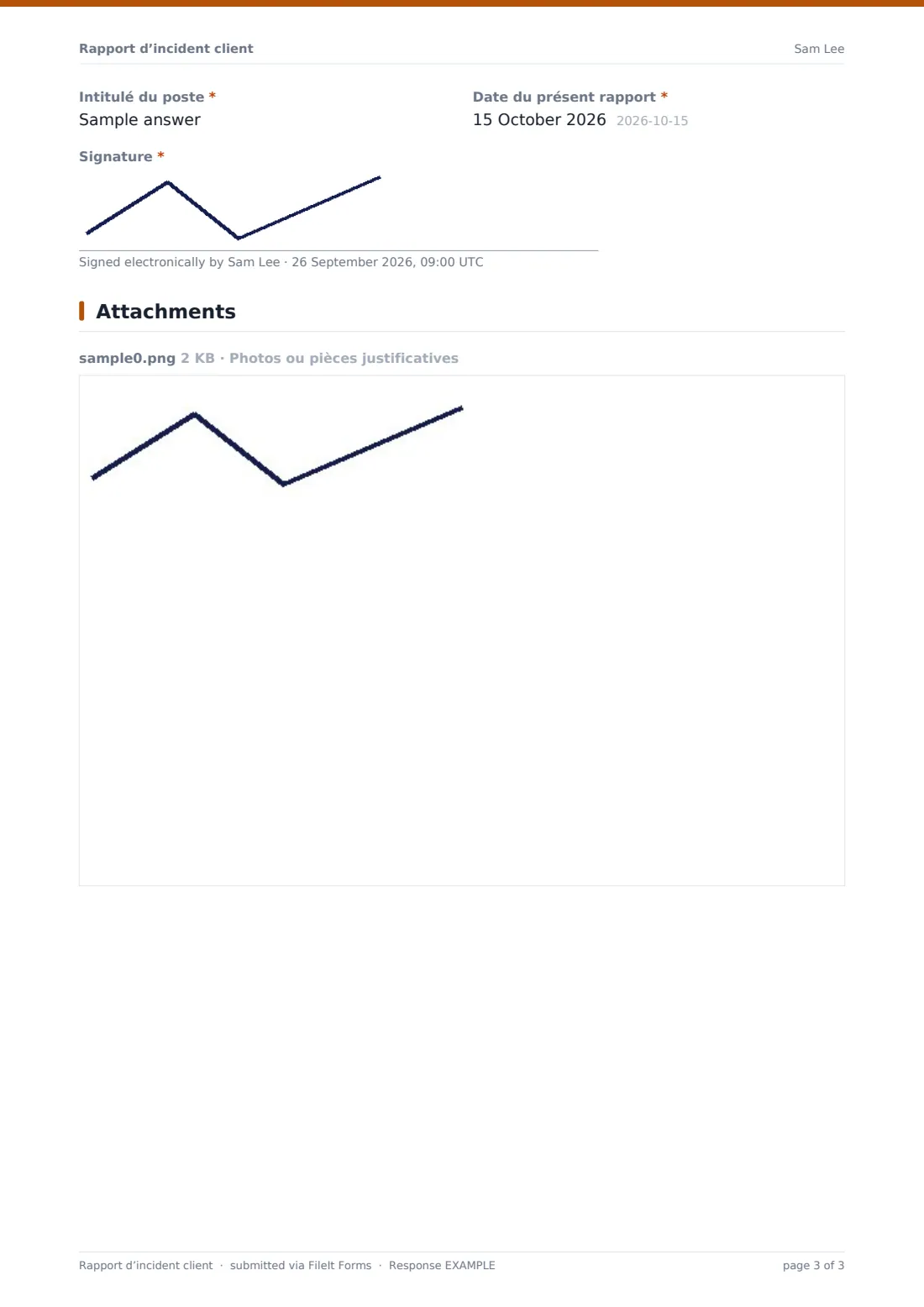 Rapport d’incident client — exemple de réponse au format PDF, page 3 sur 3