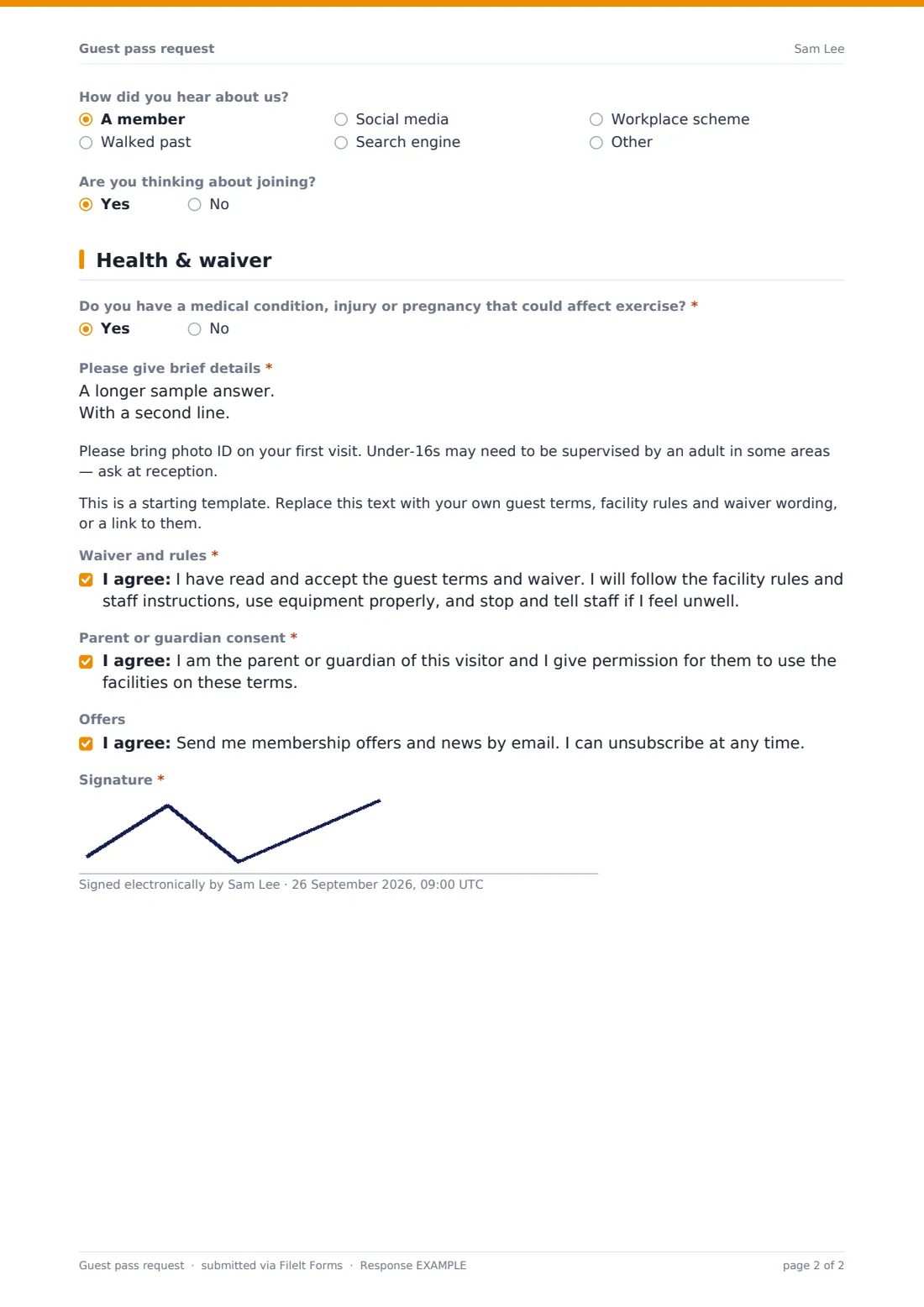 Guest pass request — example response PDF, page 2 of 2