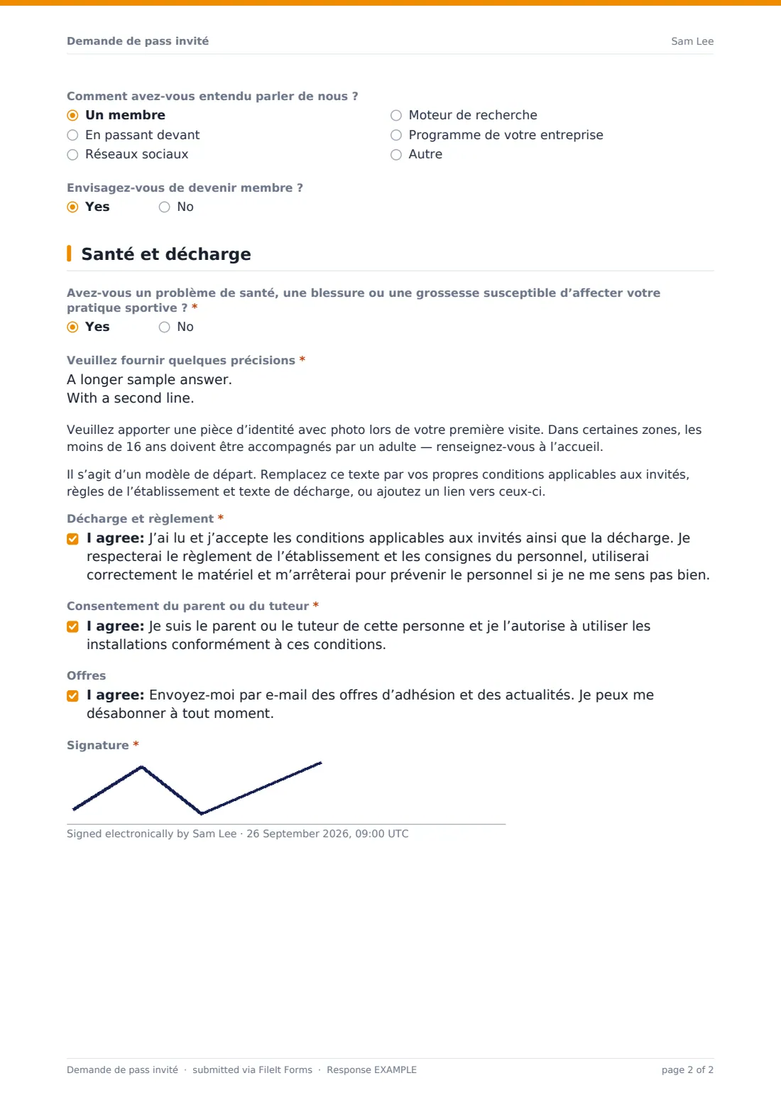 Demande de pass invité — exemple de réponse au format PDF, page 2 sur 2