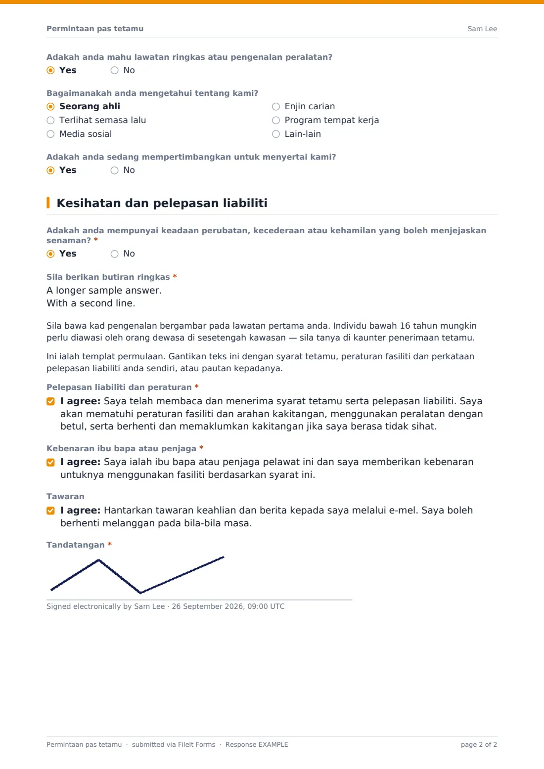 Permintaan pas tetamu — PDF respons contoh, halaman 2 daripada 2