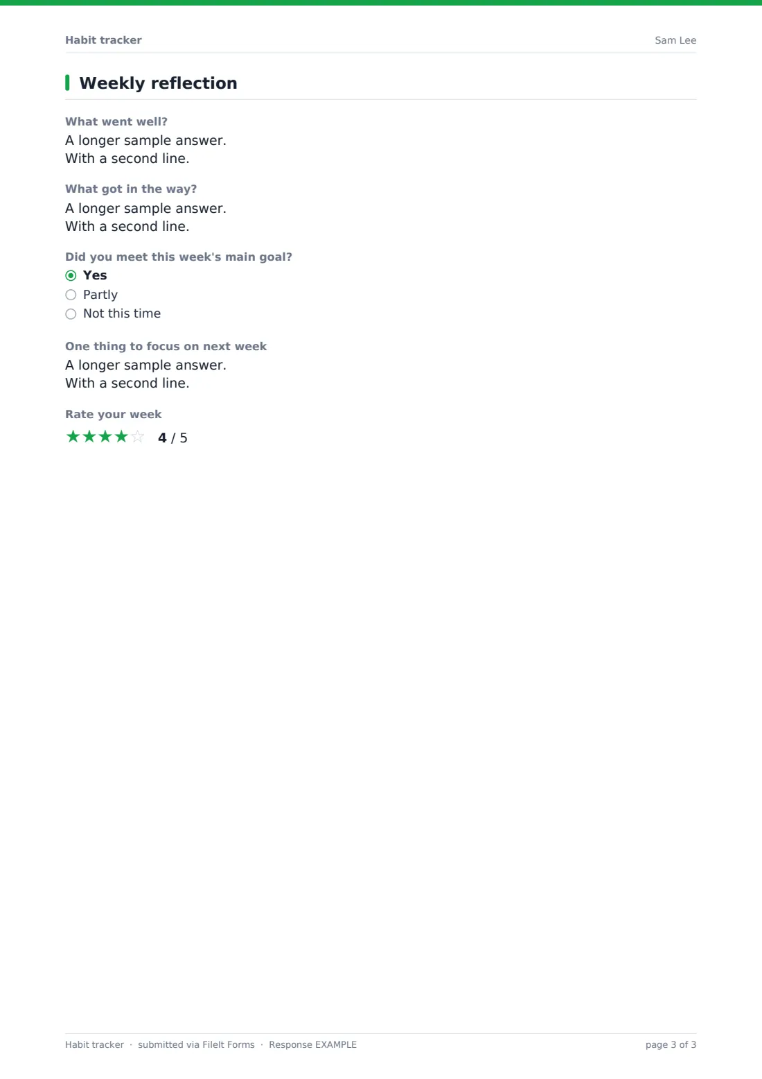 Habit tracker — example response PDF, page 3 of 3