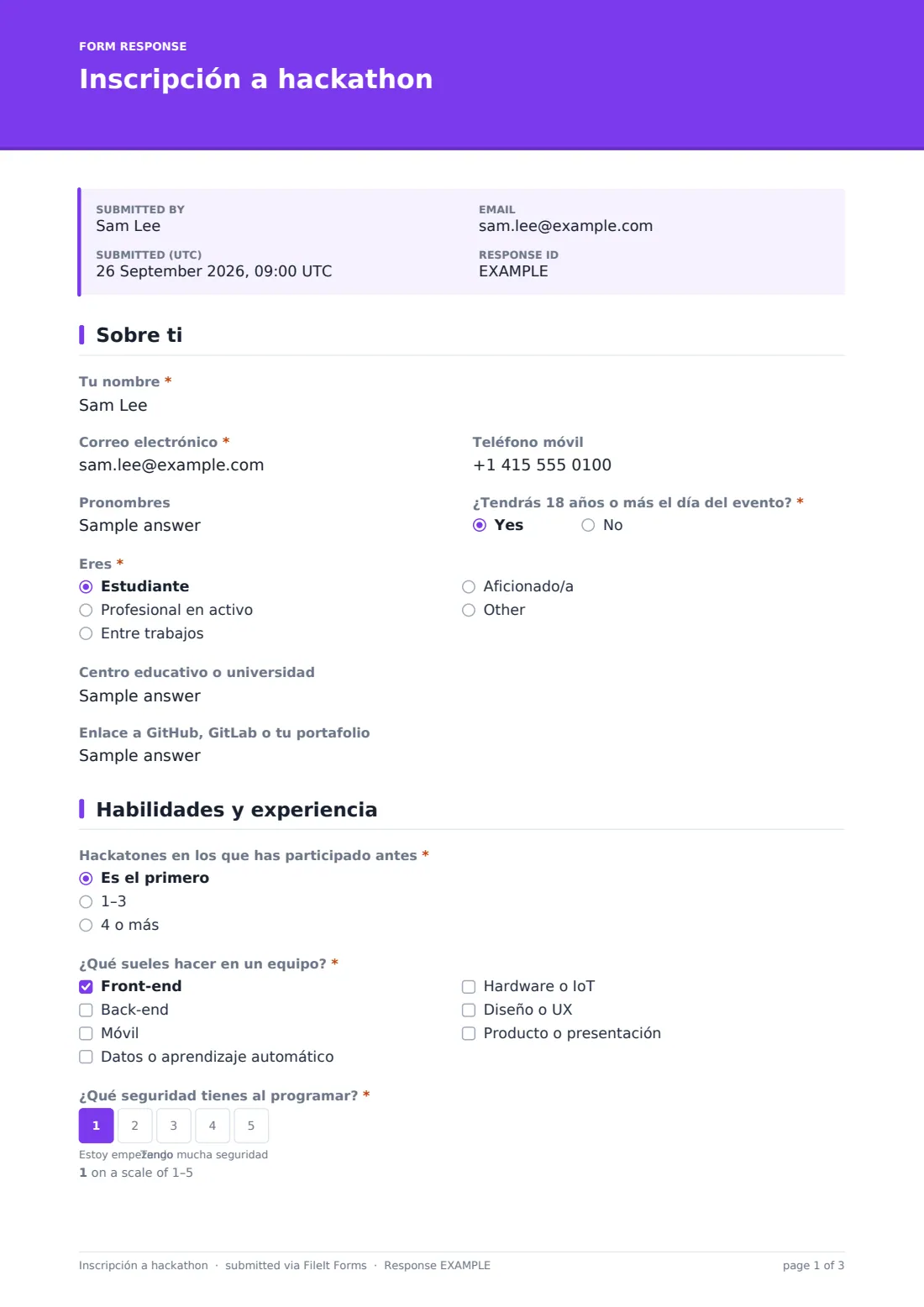 Inscripción a hackathon — PDF de respuesta de ejemplo, página 1 de 3