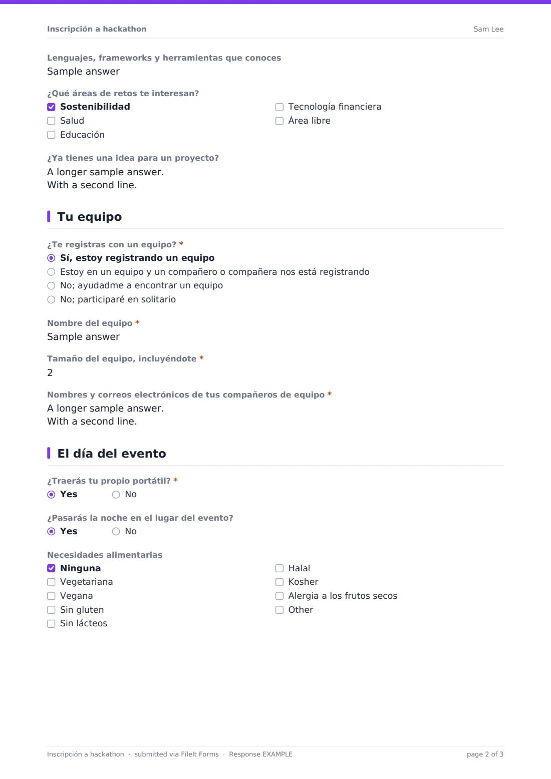 Inscripción a hackathon — PDF de respuesta de ejemplo, página 2 de 3