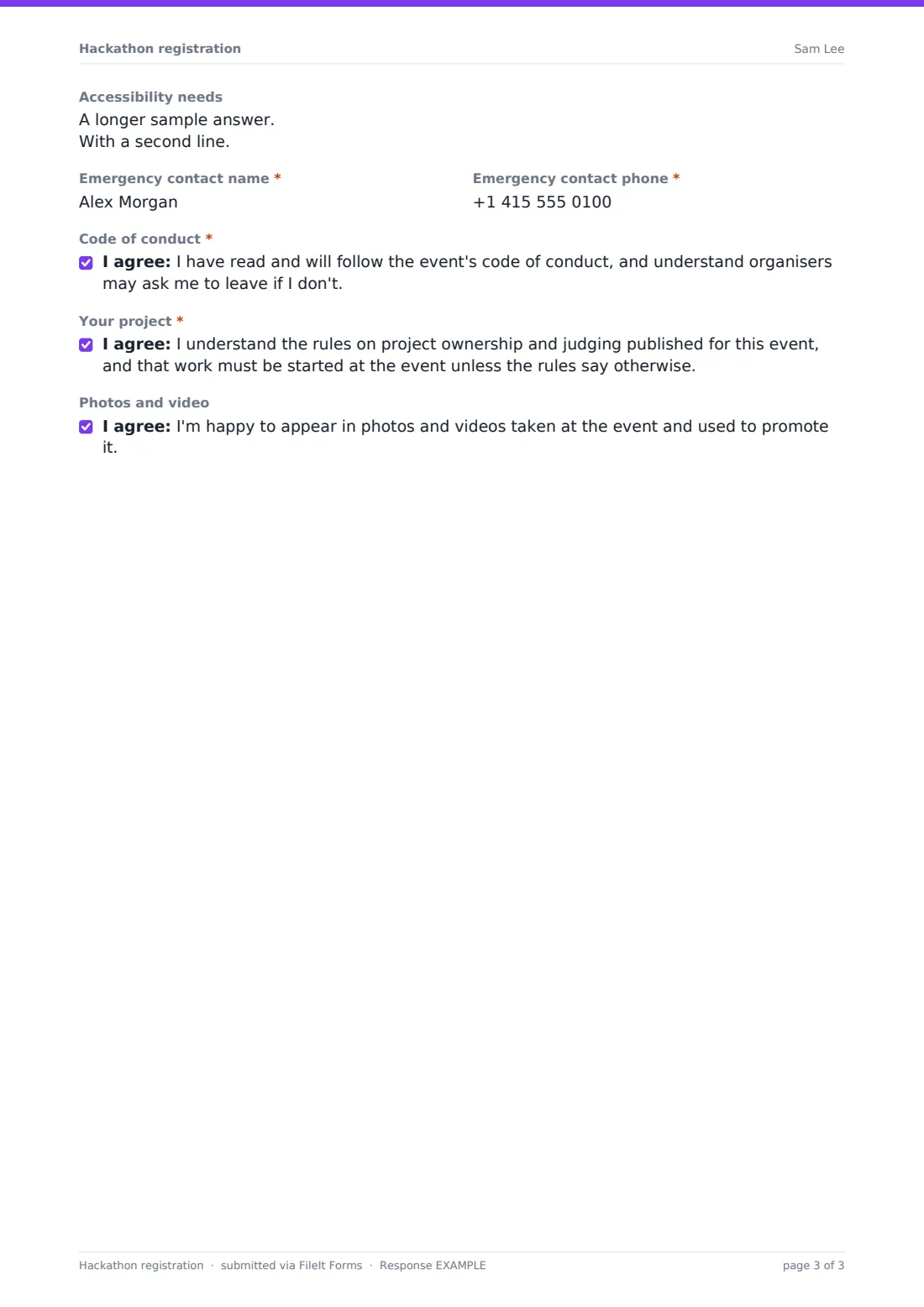 Hackathon registration — example response PDF, page 3 of 3
