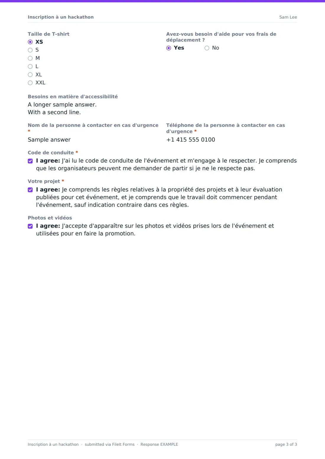 Inscription à un hackathon — exemple de réponse au format PDF, page 3 sur 3