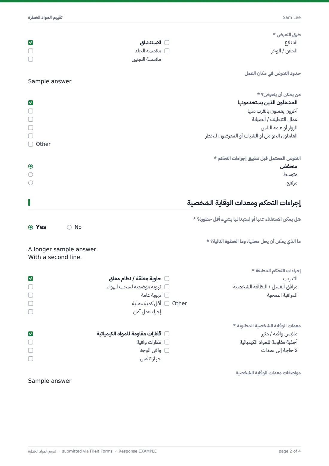 تقييم المواد الخطرة — ملف PDF لرد نموذجي، الصفحة 2 من 4