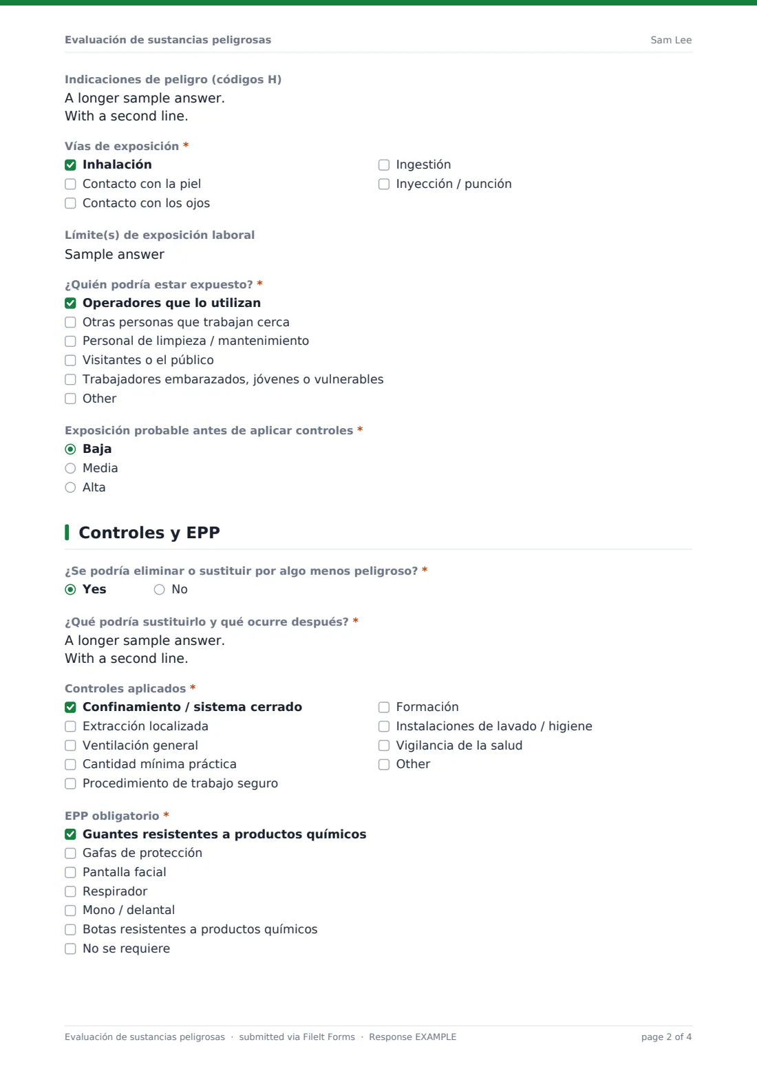 Evaluación de sustancias peligrosas — PDF de respuesta de ejemplo, página 2 de 4