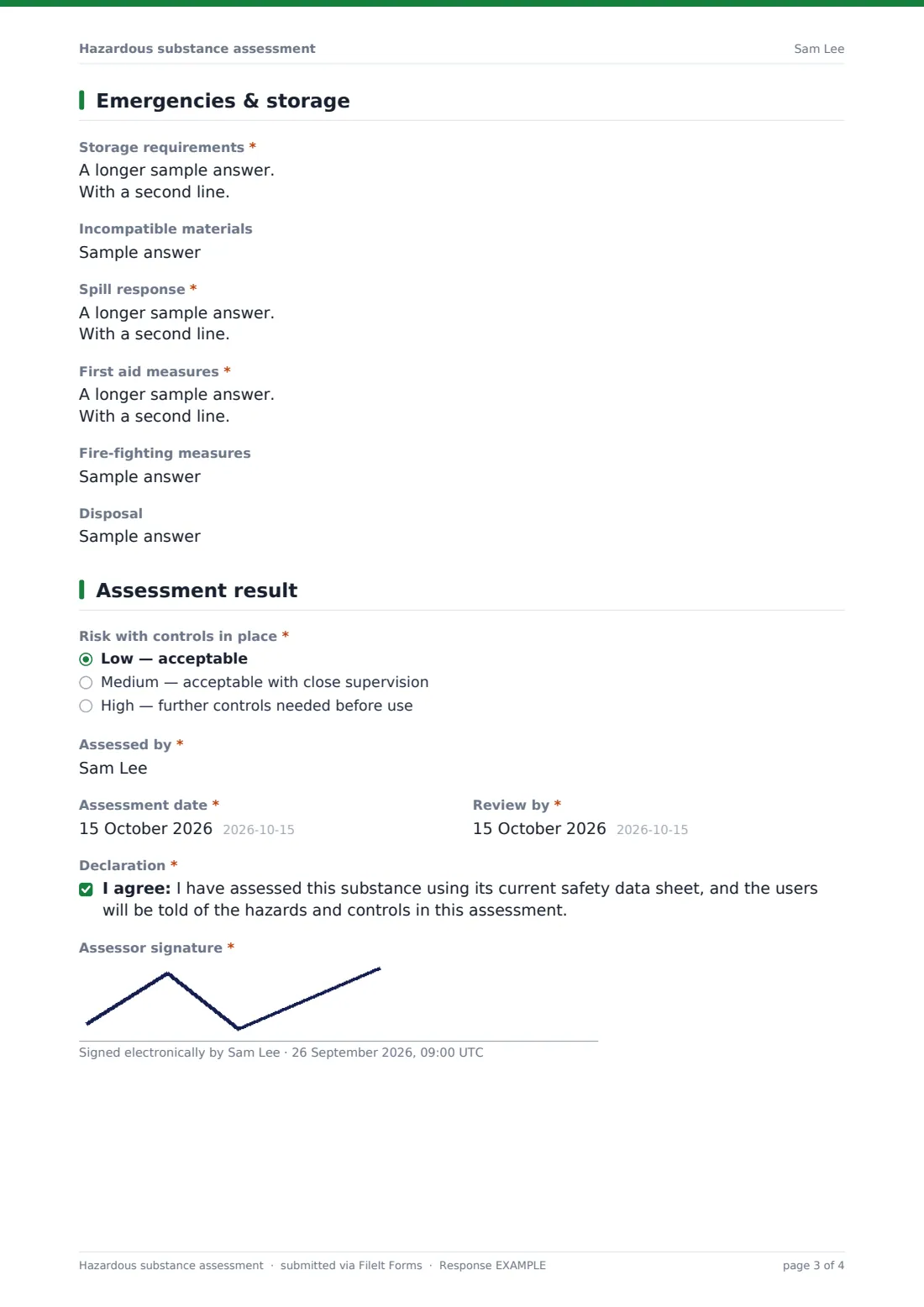 Hazardous substance assessment — example response PDF, page 3 of 4