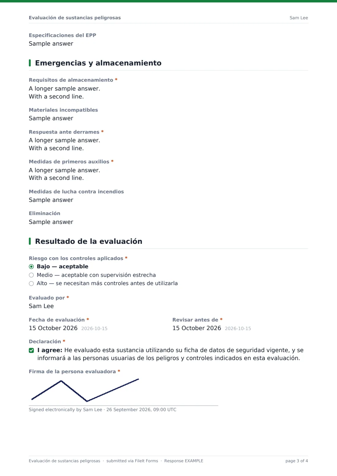 Evaluación de sustancias peligrosas — PDF de respuesta de ejemplo, página 3 de 4