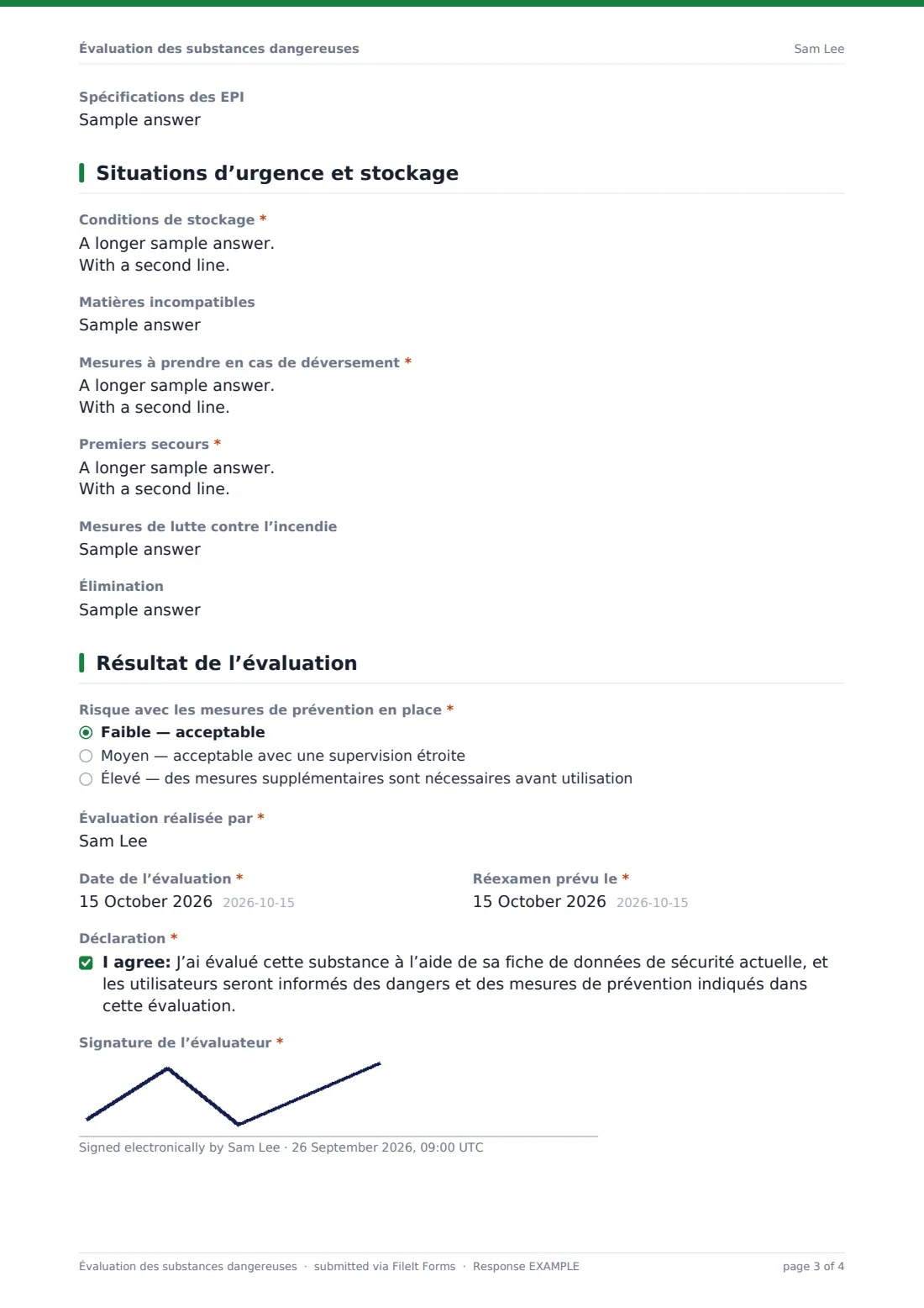 Évaluation des substances dangereuses — exemple de réponse au format PDF, page 3 sur 4
