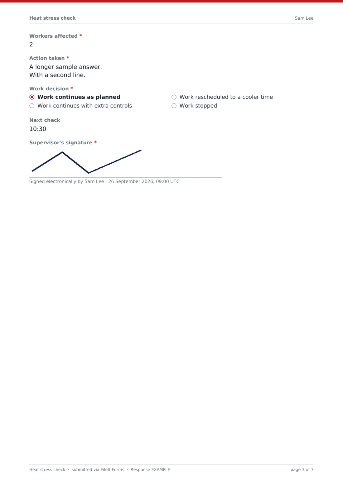 Heat stress check — example response PDF, page 3 of 3