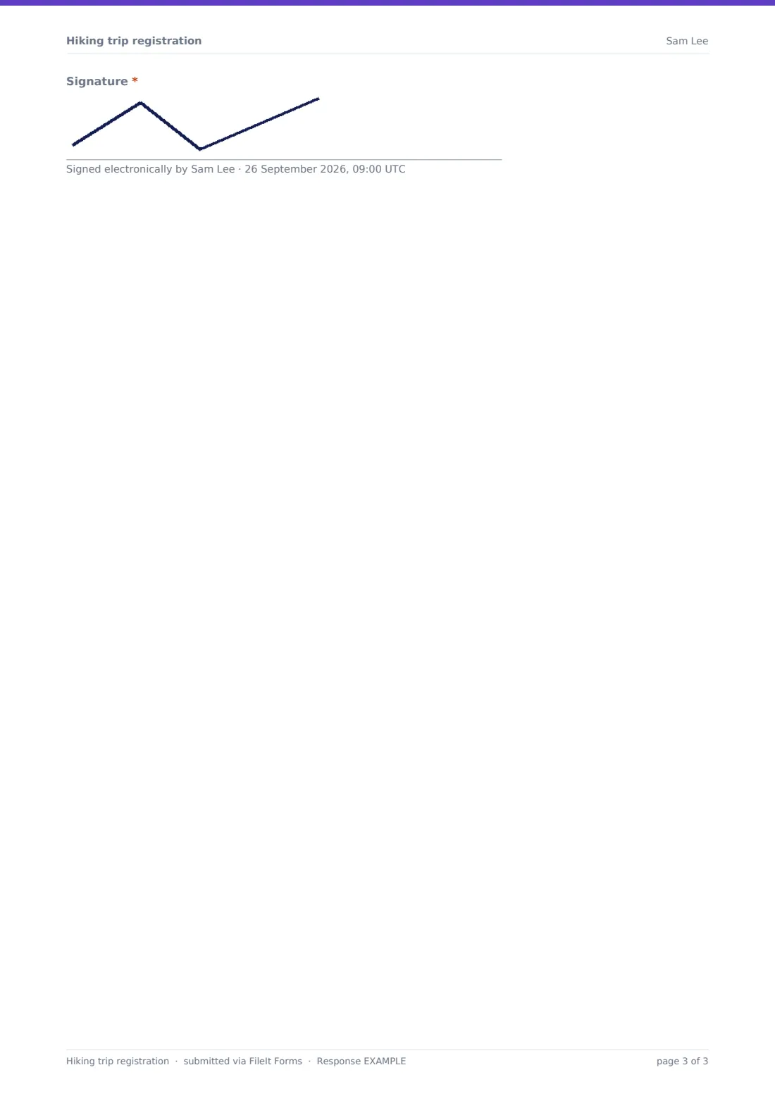 Hiking trip registration — example response PDF, page 3 of 3