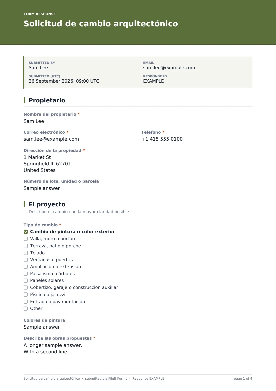 Solicitud de cambio arquitectónico — PDF de respuesta de ejemplo, página 1 de 4