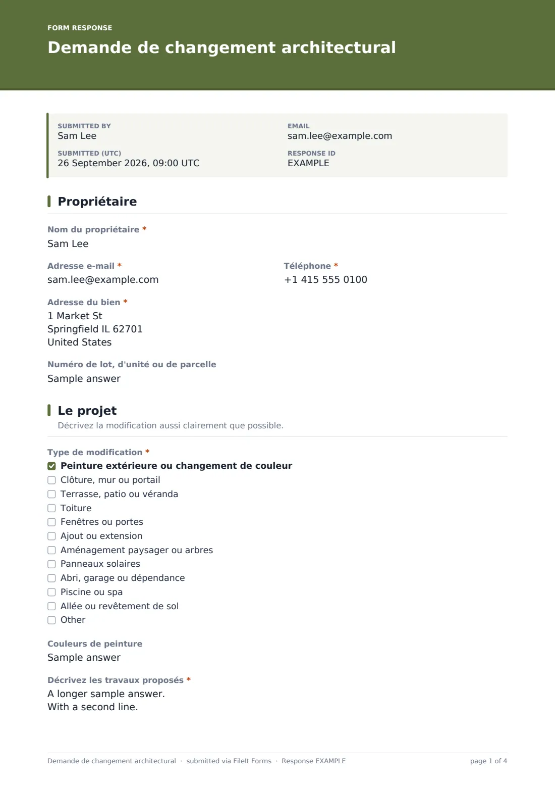 Demande de changement architectural — exemple de réponse au format PDF, page 1 sur 4