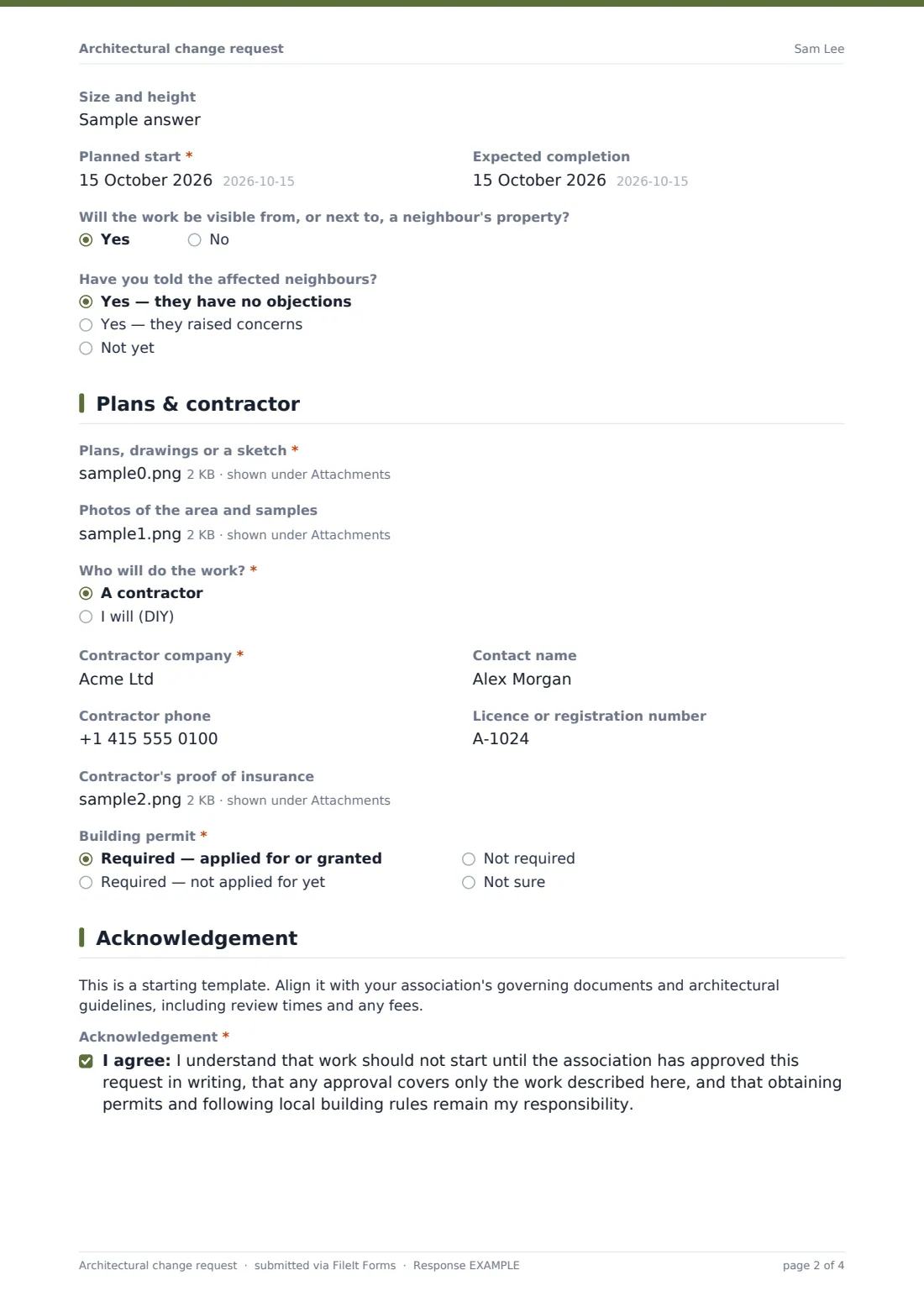 Architectural change request — example response PDF, page 2 of 4