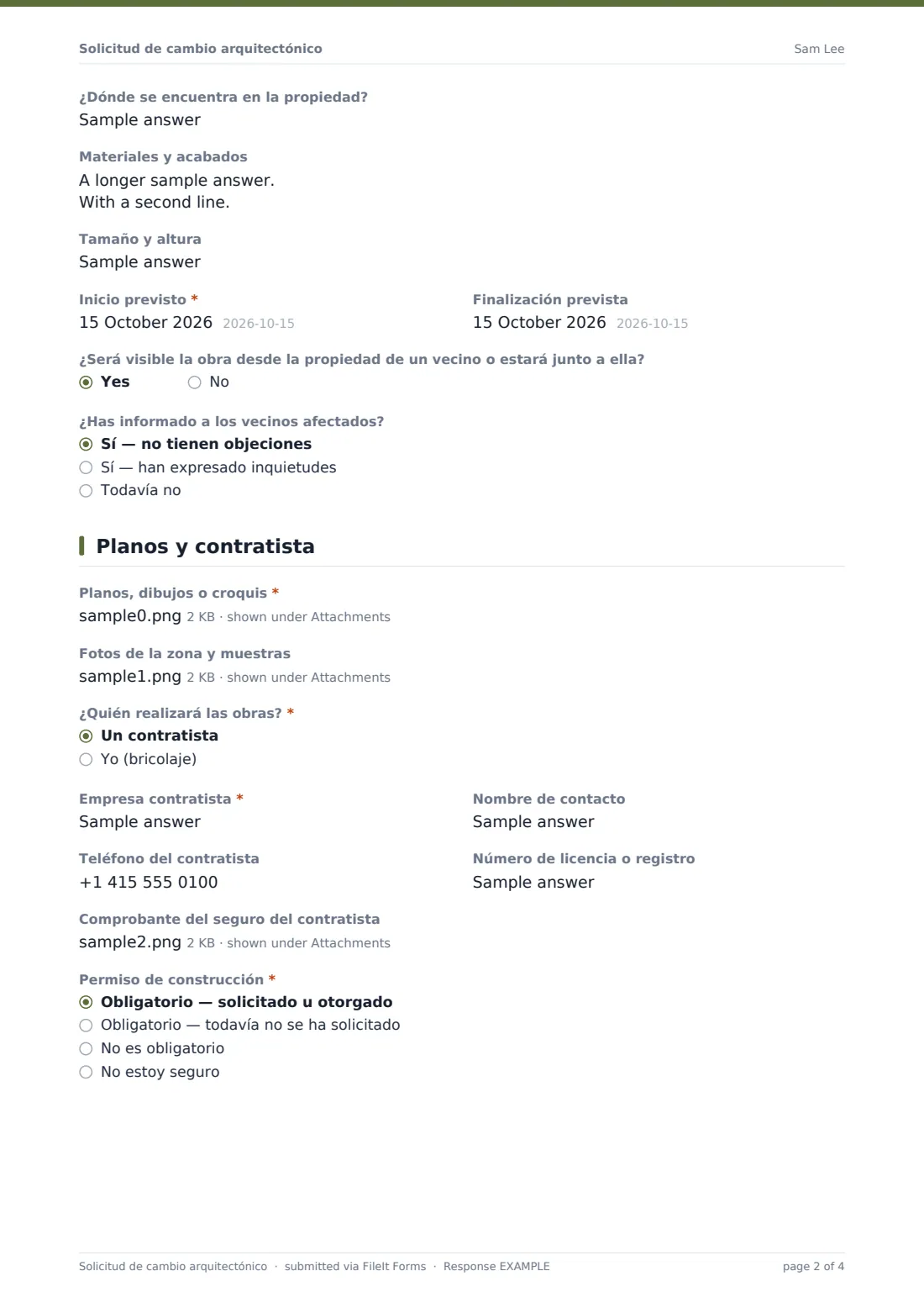 Solicitud de cambio arquitectónico — PDF de respuesta de ejemplo, página 2 de 4