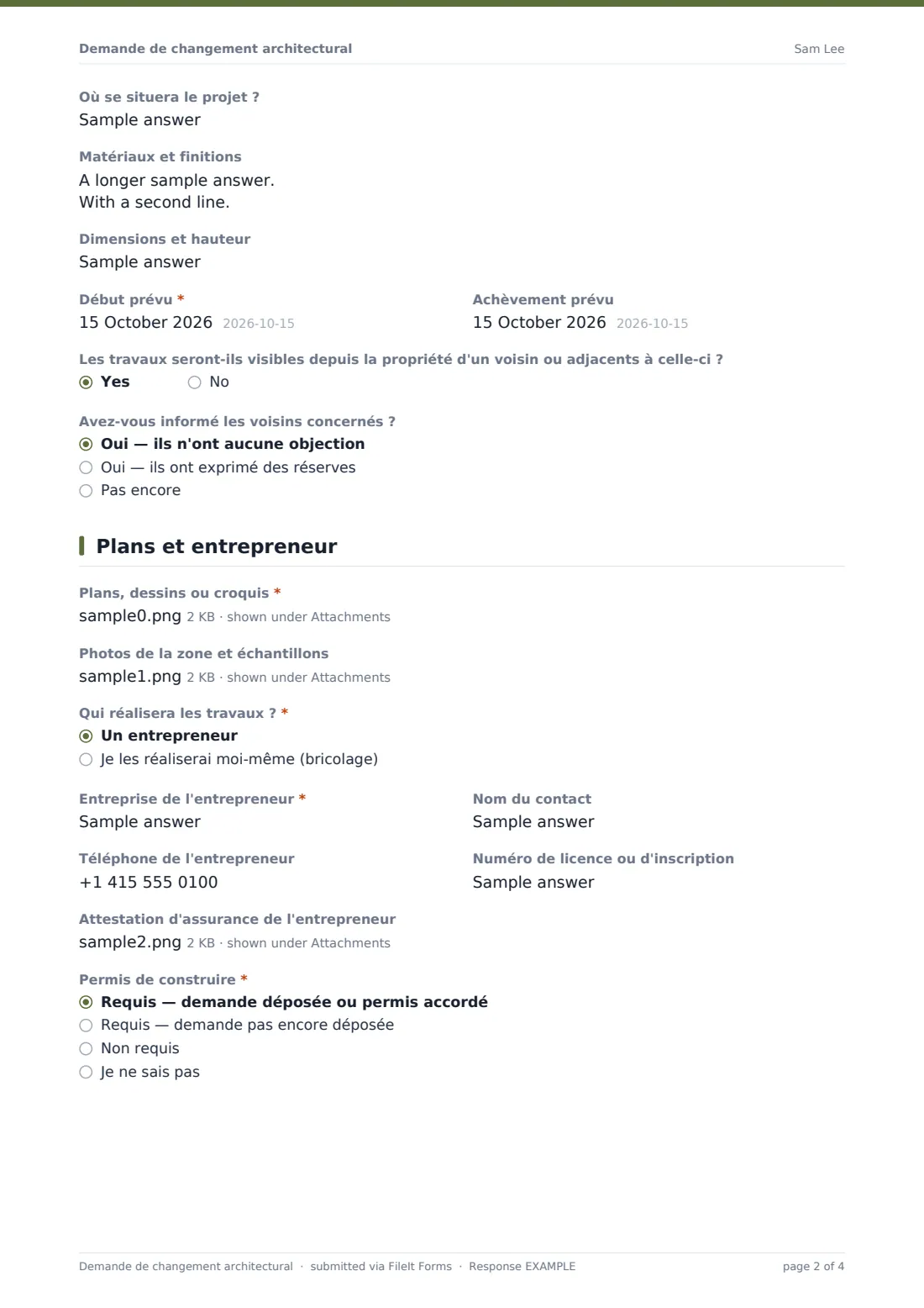 Demande de changement architectural — exemple de réponse au format PDF, page 2 sur 4