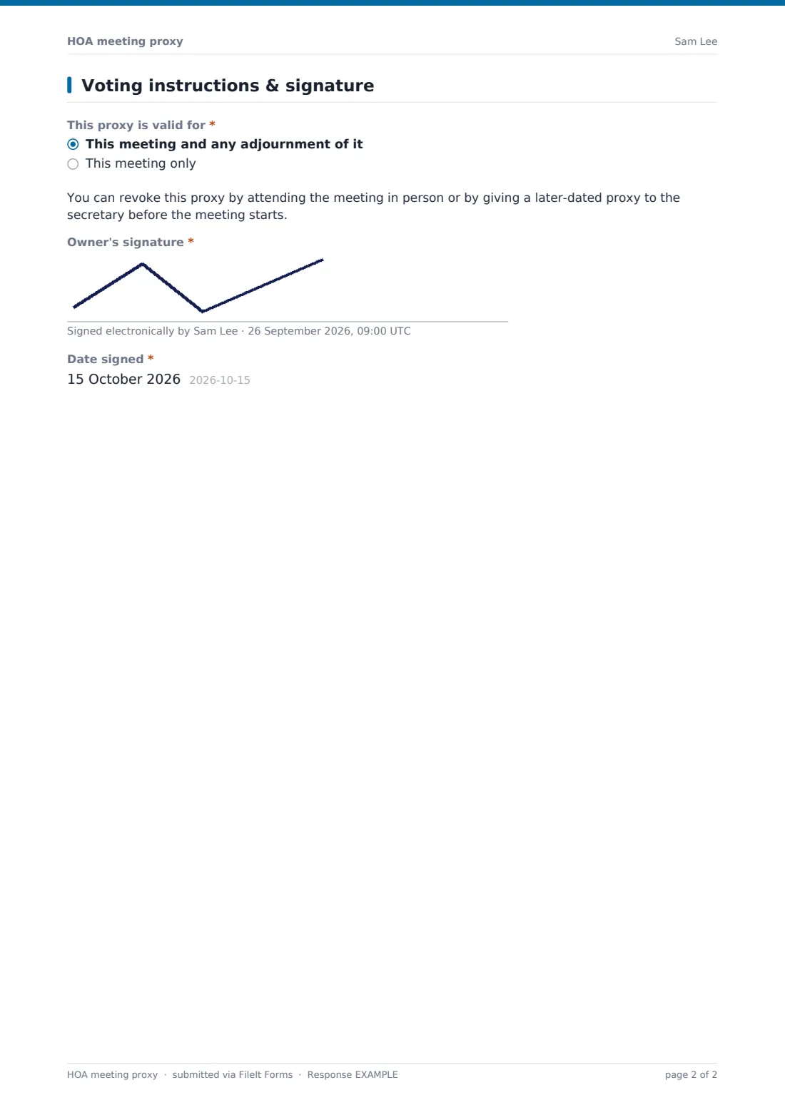HOA meeting proxy — example response PDF, page 2 of 2