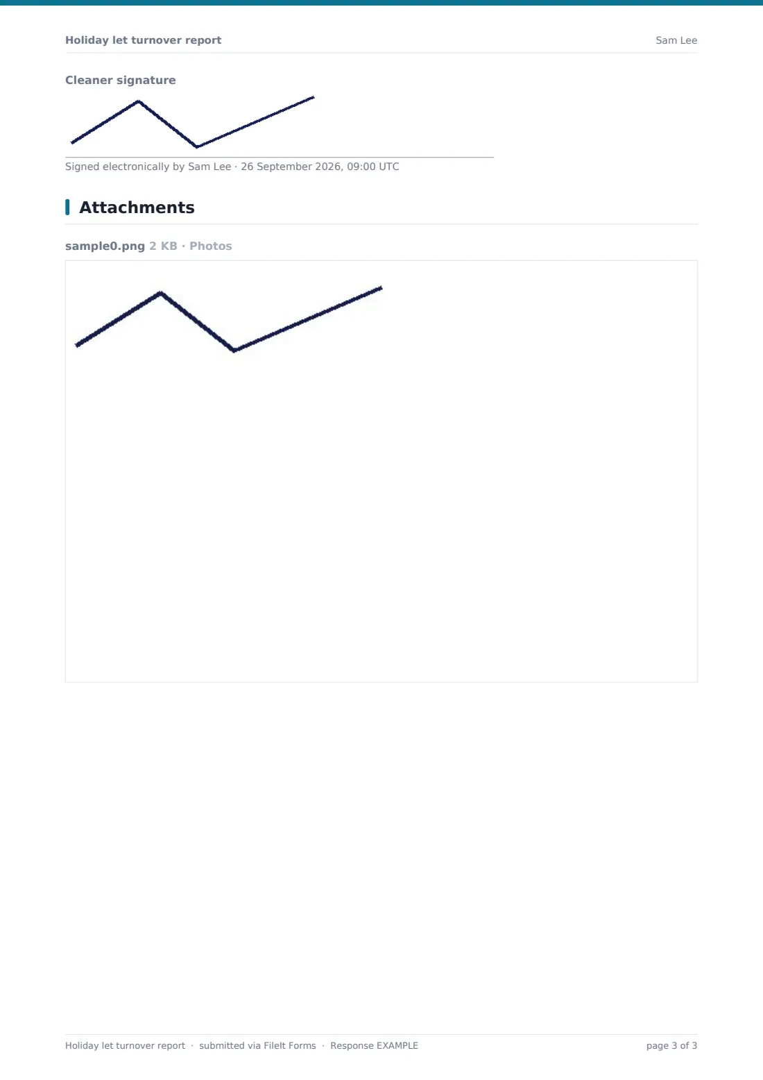 Holiday let turnover report — example response PDF, page 3 of 3