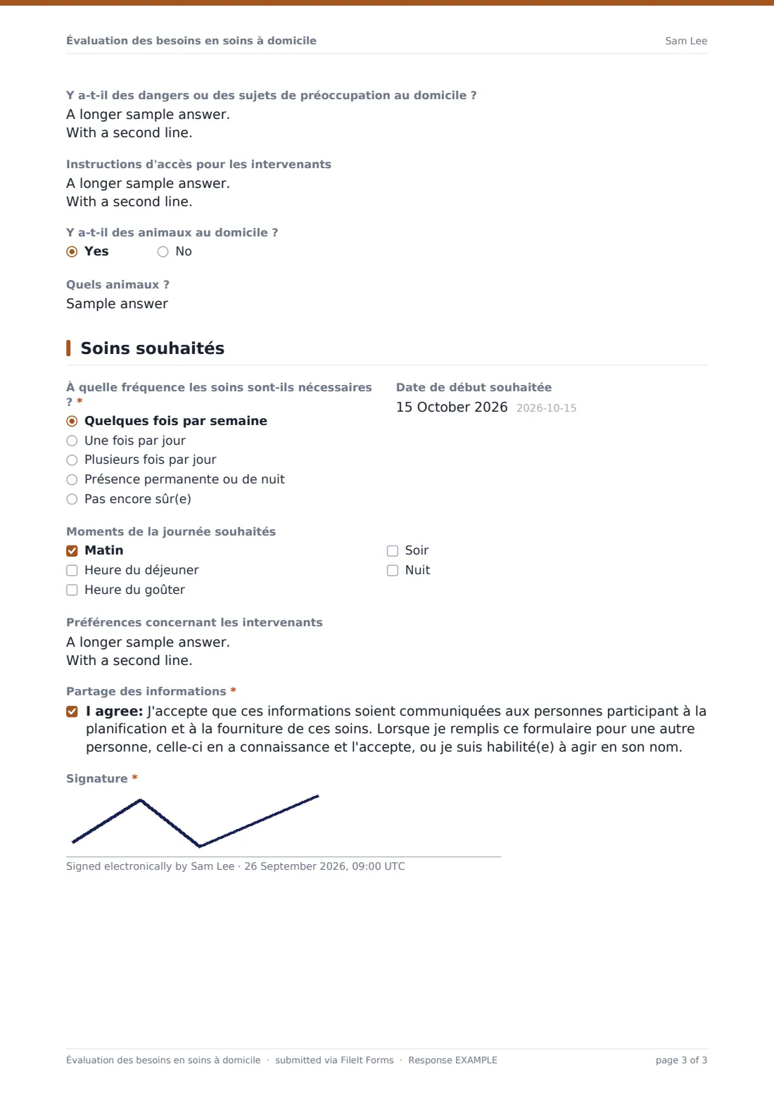 Évaluation des besoins en soins à domicile — exemple de réponse au format PDF, page 3 sur 3