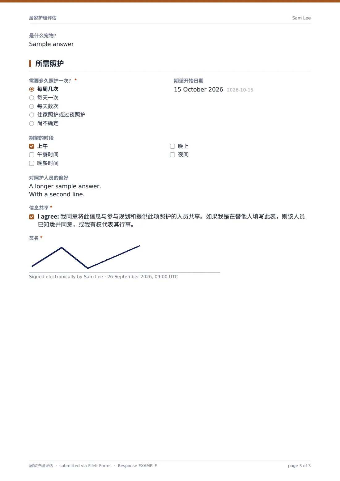 居家护理评估 — 示例回复 PDF，第 3 页，共 3 页