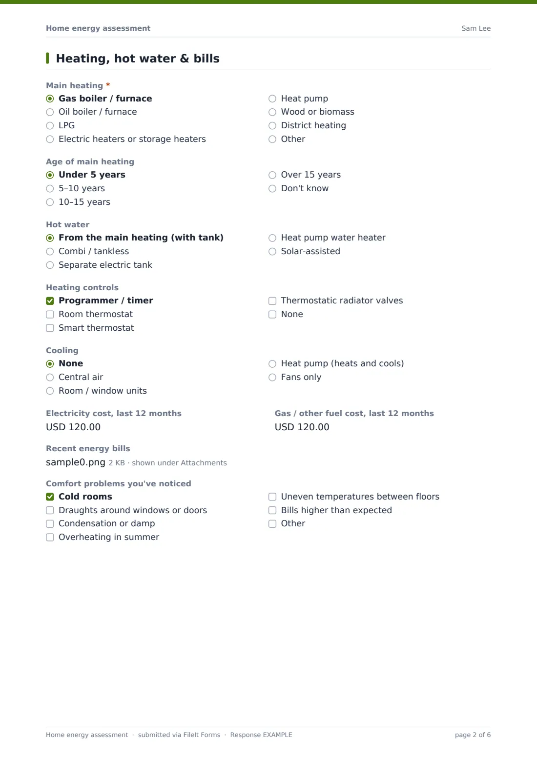 Home energy assessment — example response PDF, page 2 of 6