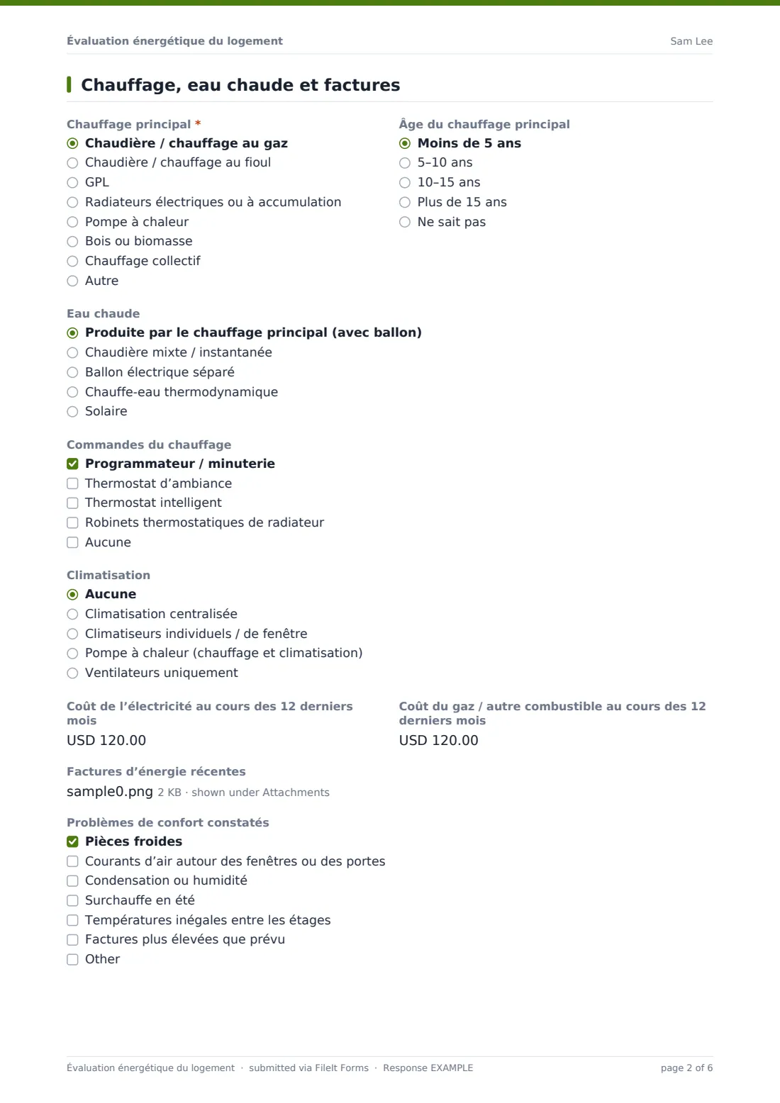 Évaluation énergétique du logement — exemple de réponse au format PDF, page 2 sur 6